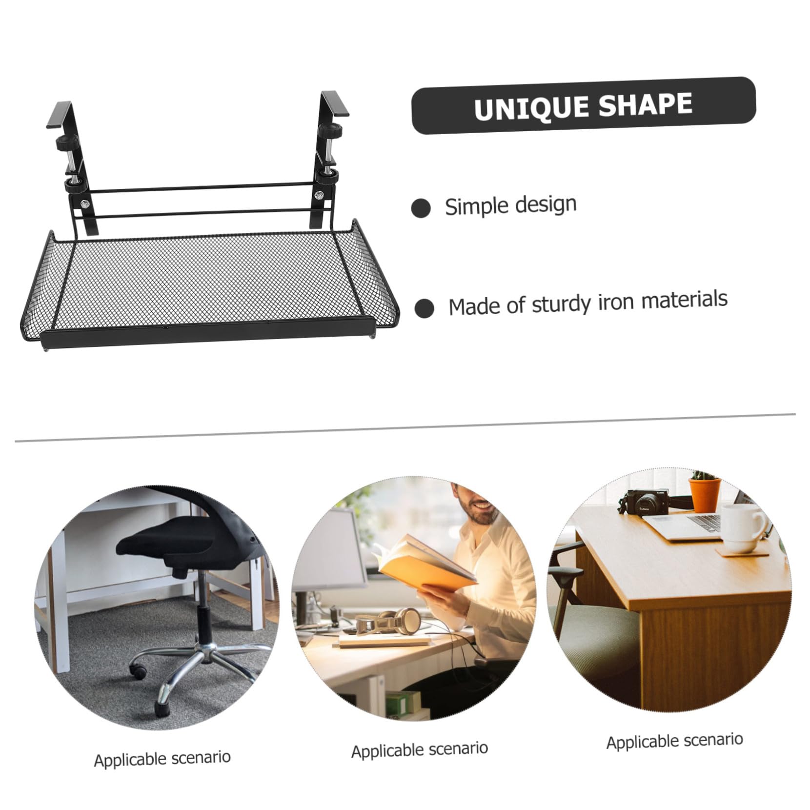 NOLITOY Organizador Metálico Ajustable para Debajo de Escritorio Cesta Colgante Resistente para Almacenamiento de Archivos y Libros para Oficina y Hogar Color Negro Elegante