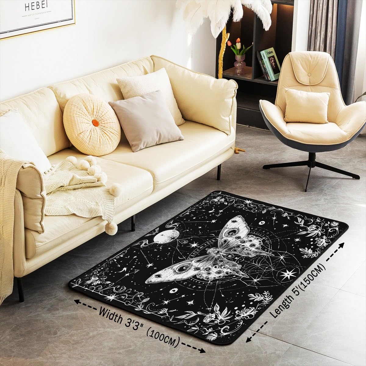 Homemissing Tapis de salon motif soleil et lune - 100 x 150 cm - Style bohème - Pour enfants et adultes - Motif galaxie - Astrologie - Tapis décoratif d'intérieur