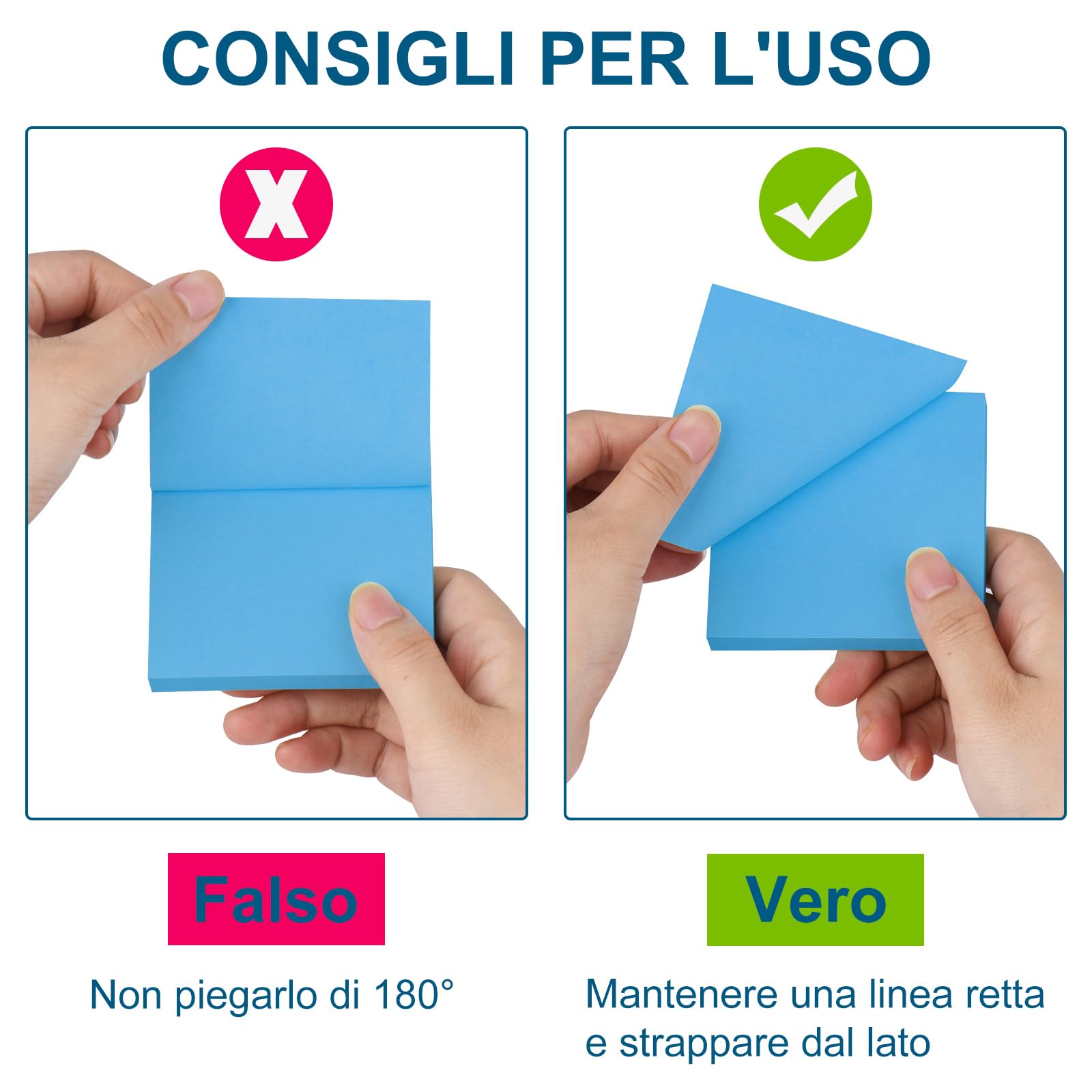 Blocchetti di Foglietti Adesivi Neon 76mm x 76mm, 80 Fogli per Blocco, Promemoria e Annotazione