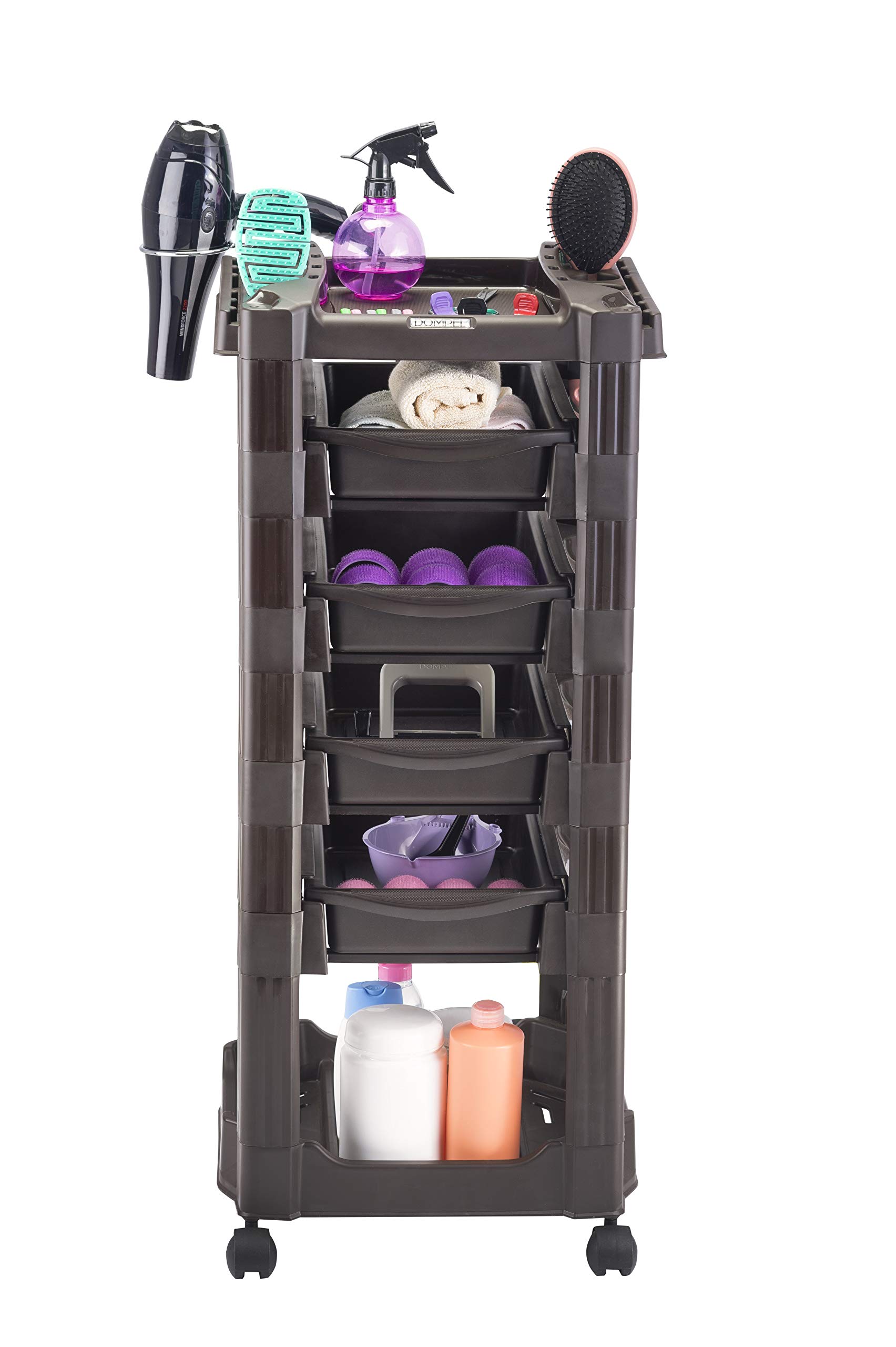 DOMPEL Carro de Mantenimiento Vegas con Ruedas y 5 Cajones - Almacenamiento Profesional - Peluquería, Barbería, Perfumería, Cosméticos, Salón, Tienda de Tatuaje - Made IN Brasil - MARRÓN