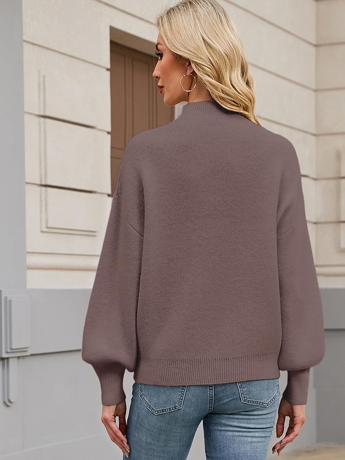 Womens Oversized Cute Checkered Sweater Fall 2025 Trendy Preppy Chunky Knit Mock Neck Long Sleeve Pullover Sweaters - Image 3