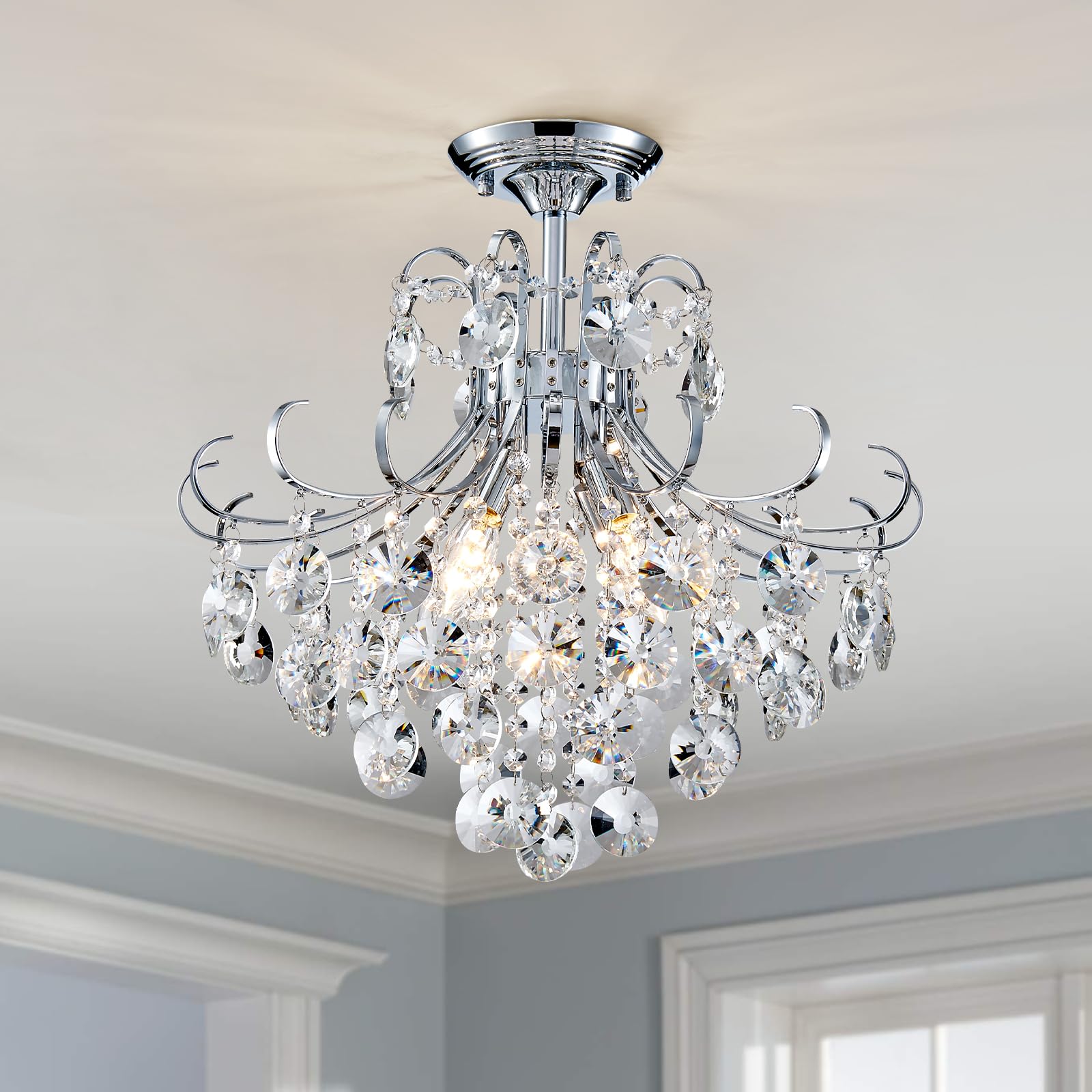 peskoe 18'' Modern Crystal Chandeliers Ceiling Lights Fixture, 4