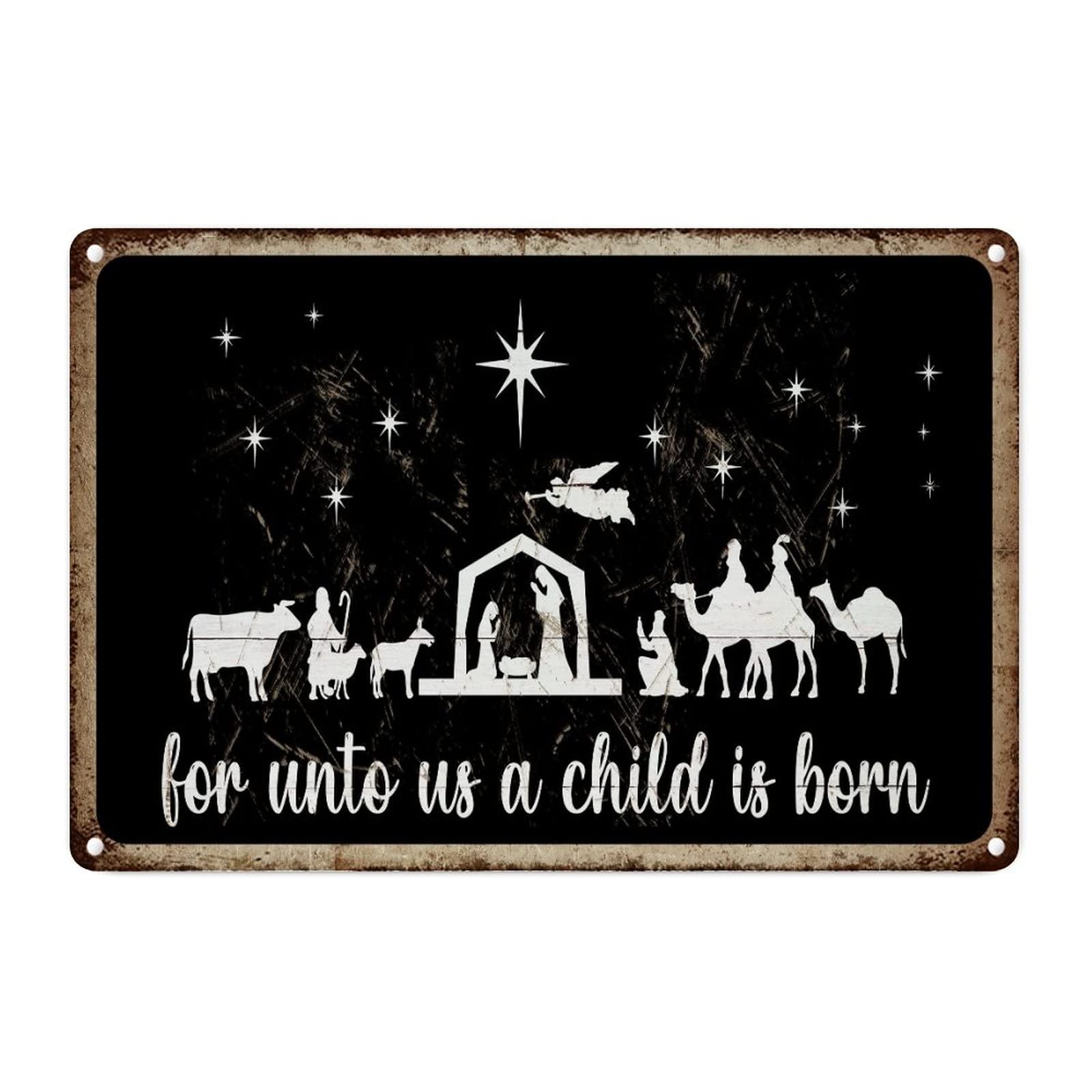 Signe de crèche de Noël vintage en métal pour remplacer les décorations fragiles