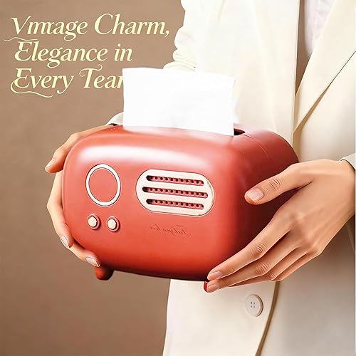 Miniatura 5 de Caja de pañuelos retro con forma de radio mezcla de encanto moderno de mediados de siglo, adecuada para colocar en mesitas de noche, aparadores de