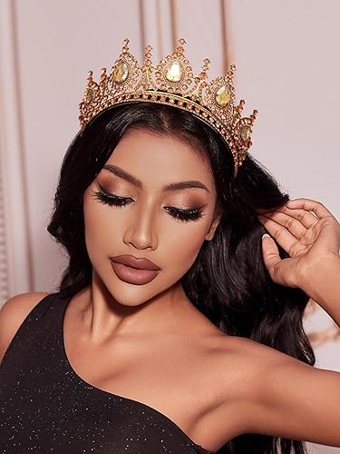 Miniatura 2 de SWEETV Tiaras y coronas de reina para mujer, corona de princesa dorada, disfraz de Halloween, accesorios para el cabello para sesión de fotos,