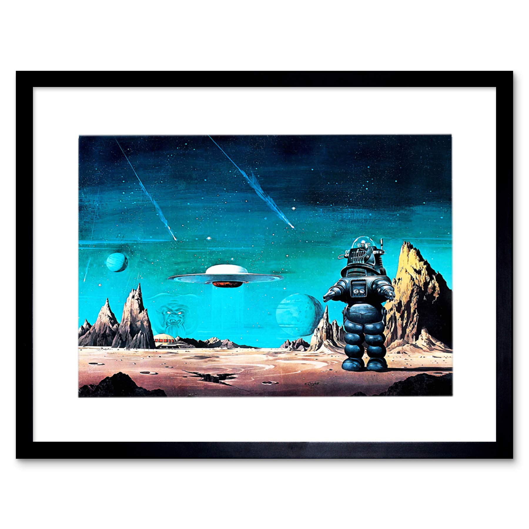 Wee Blue Coo Film Robby Robot Forbidden Planet Space Stars Picture Framed Wall Art Print