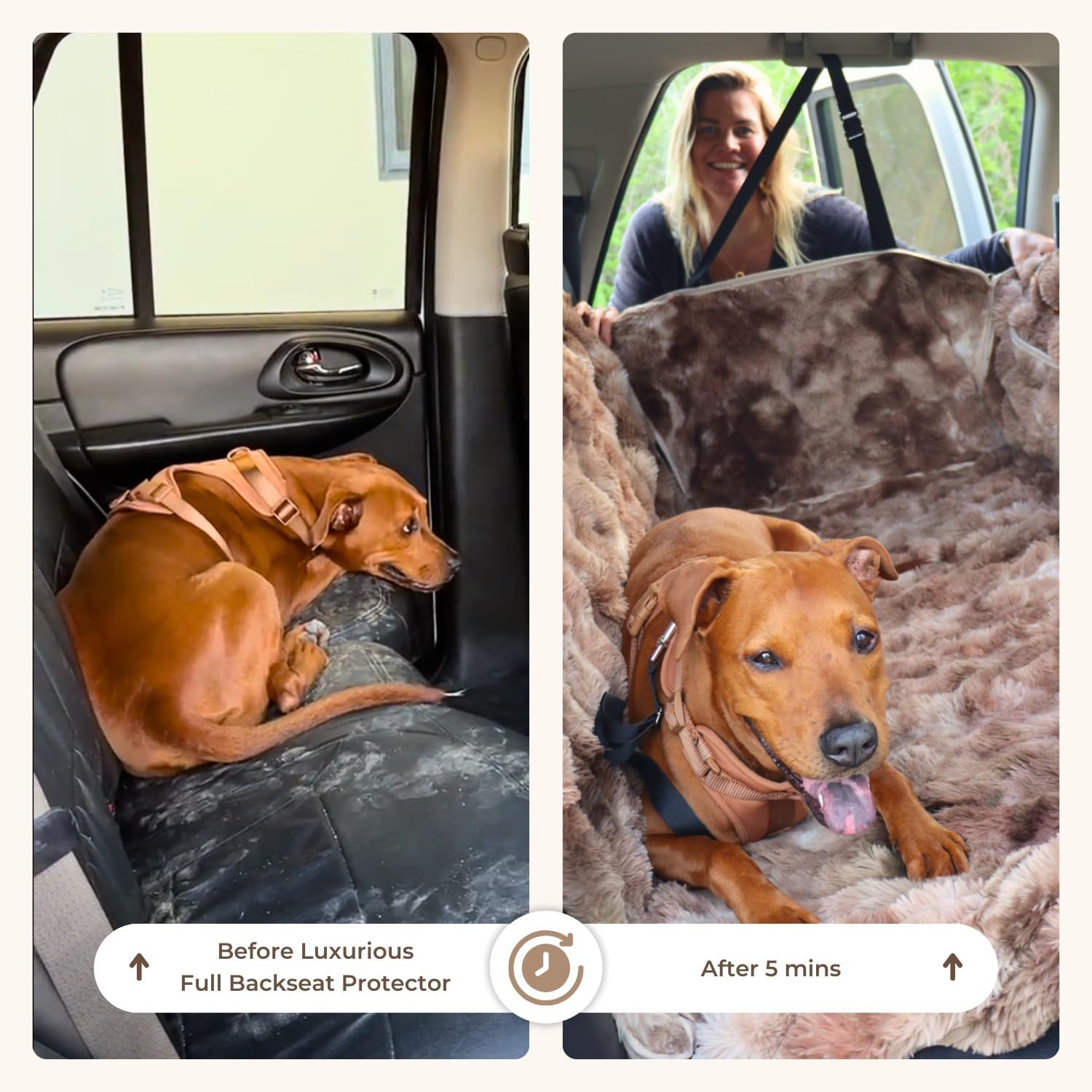 Pelsbarn Luxurious Full Backseat Protector for Dogs with Calming Blanket - Waterproof Pet Hammock Machine Washable (Brown)