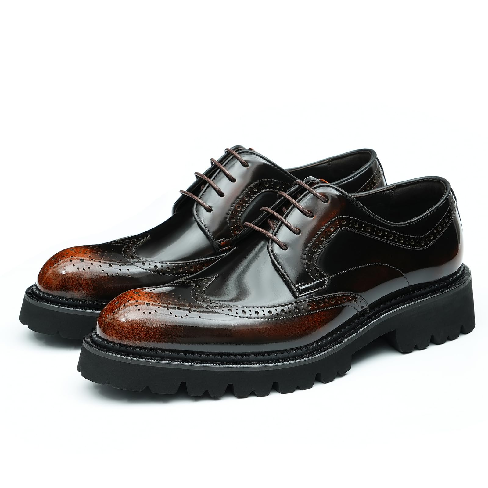 Generisch Herren Lackleder Dicke Sohle Brogues Formelle Schnürschuhe Kleid Schuhe