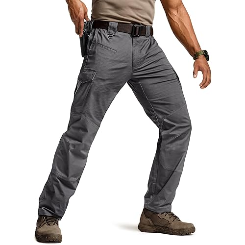 CQR Men's Flex Ripstop Tactical Pants, Water Resistant Stretch Cargo Pants, Lightweight EDC Hiking Work Pants