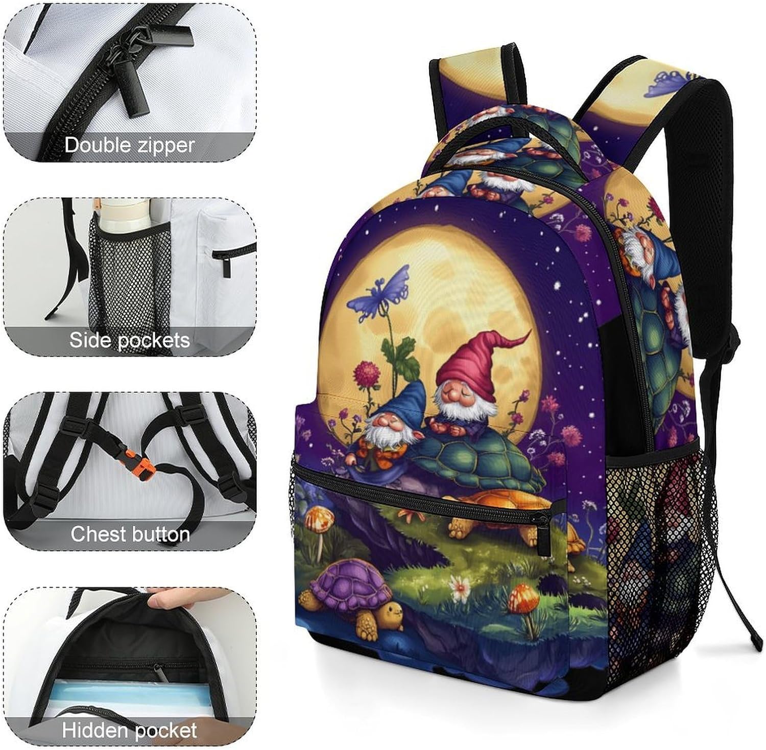 Gnomes Moon Laptop Backpack Lightweight Travel Daypack Shoulder Bag for Men Women