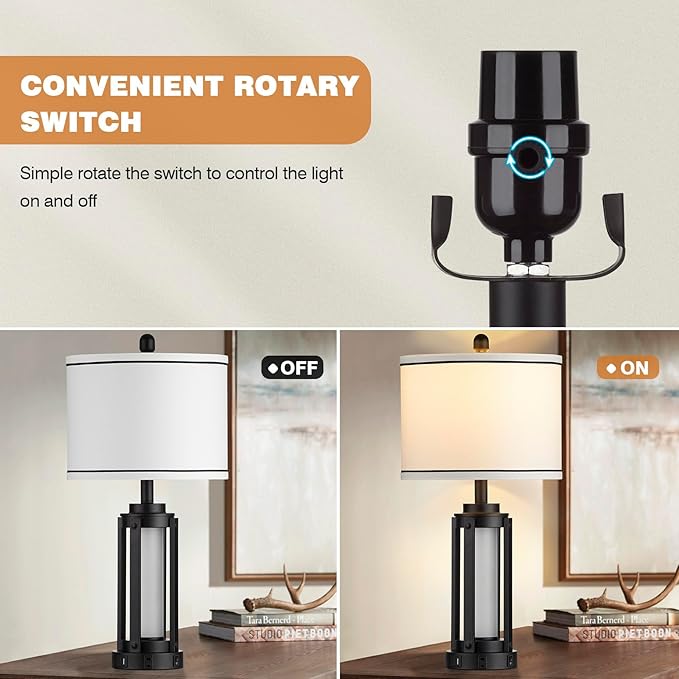 Lámpara de Mesa de Noche Industrial Negra con USB y Puerto Tipo C miniatura 6
