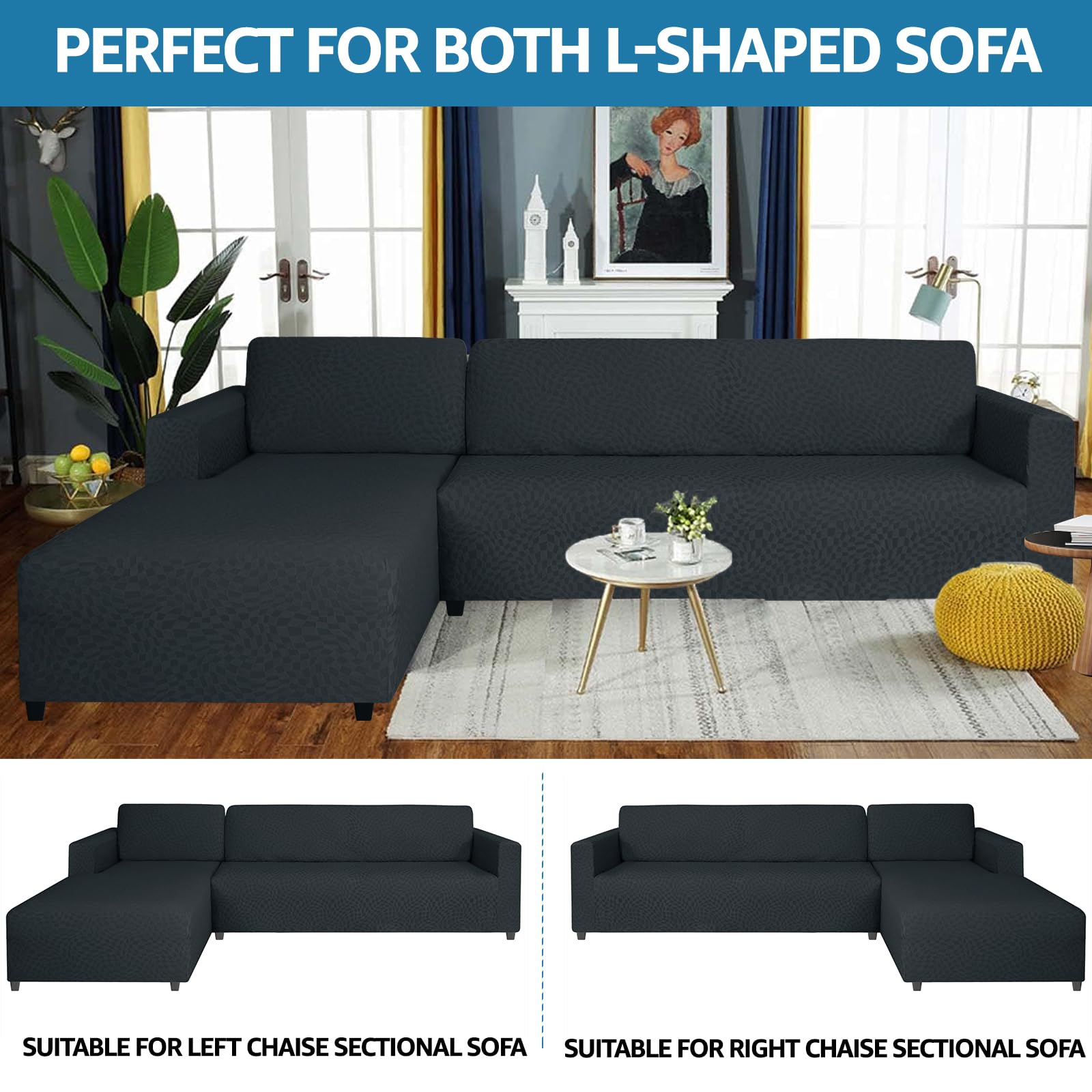 Ystyle Funda Sofa Chaise Longue Ajustables, Cubre Sofa Chaise Longue Izquierdo Derecho, 2 Piezas Protector Sofa Elasticas ChaiseLongue, Funda Sofa L (1 Plaza+2 Plazas, Gris Oscuro)