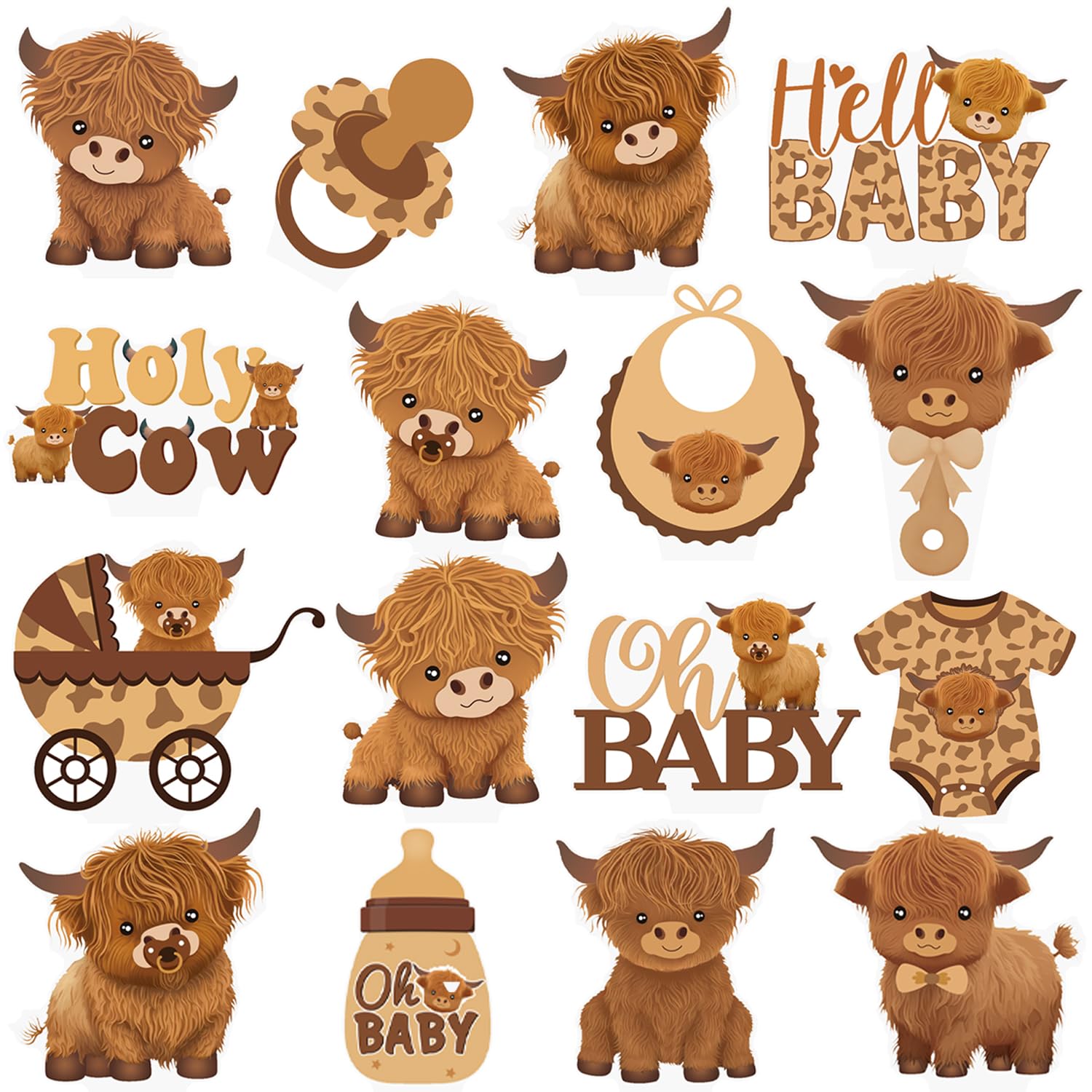 CANDY CHEF 48Pcs Brown Highland Cow Baby Shower Cupcake Toppers & Decorations
