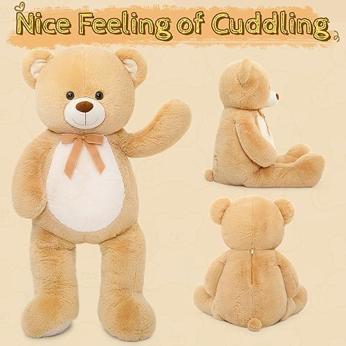 Miniatura 3 de Tezituor Oso de peluche gigante de 4.3 pies, animales de peluche grandes de 52 pulgadas con vientre blanco, regalo de San Valentín para novias