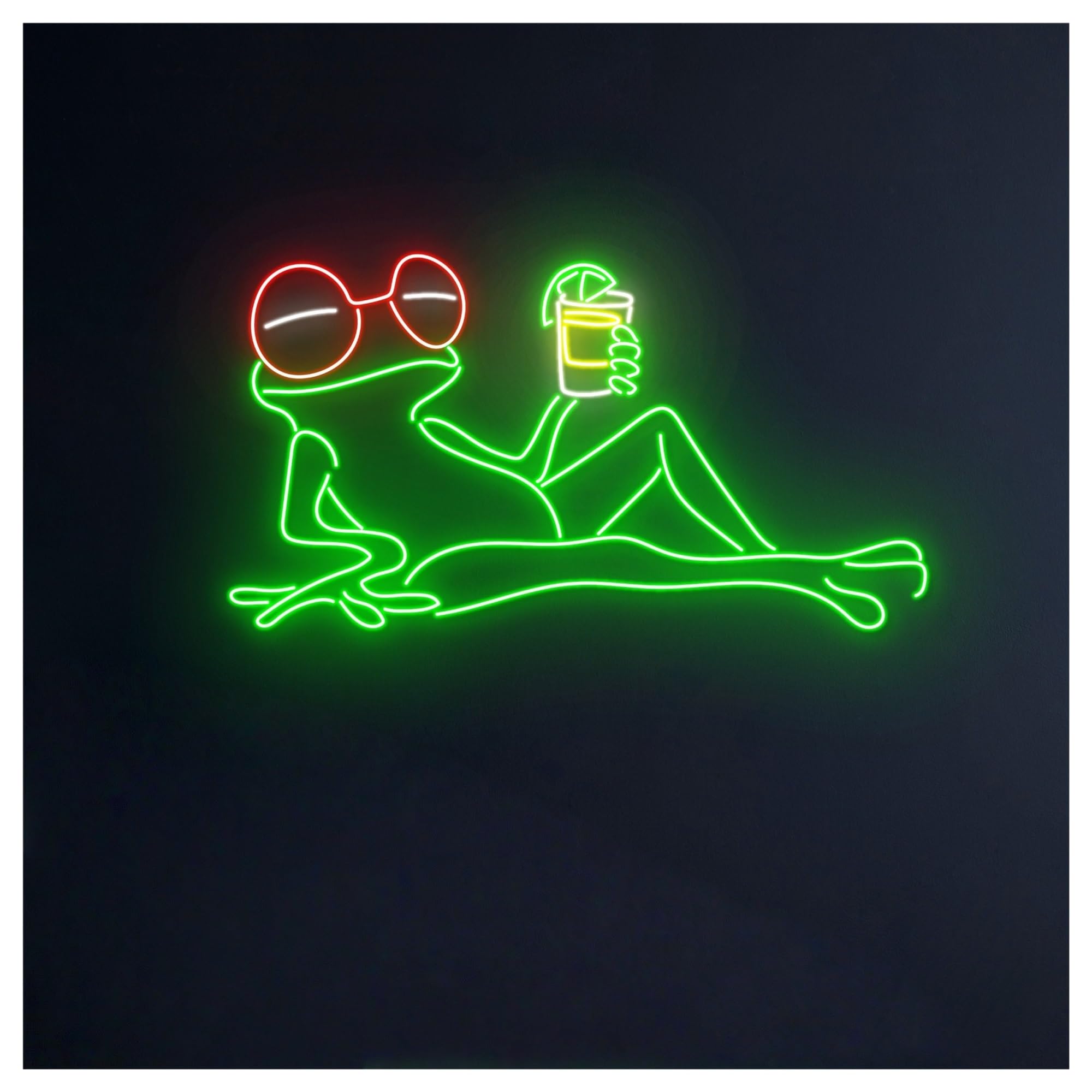 RONGCH Hanging Art Neon Signs Frogs Drinking Alcohol Neon Sign, Suitable for Liquor Club Decor with Dimmable 53cm