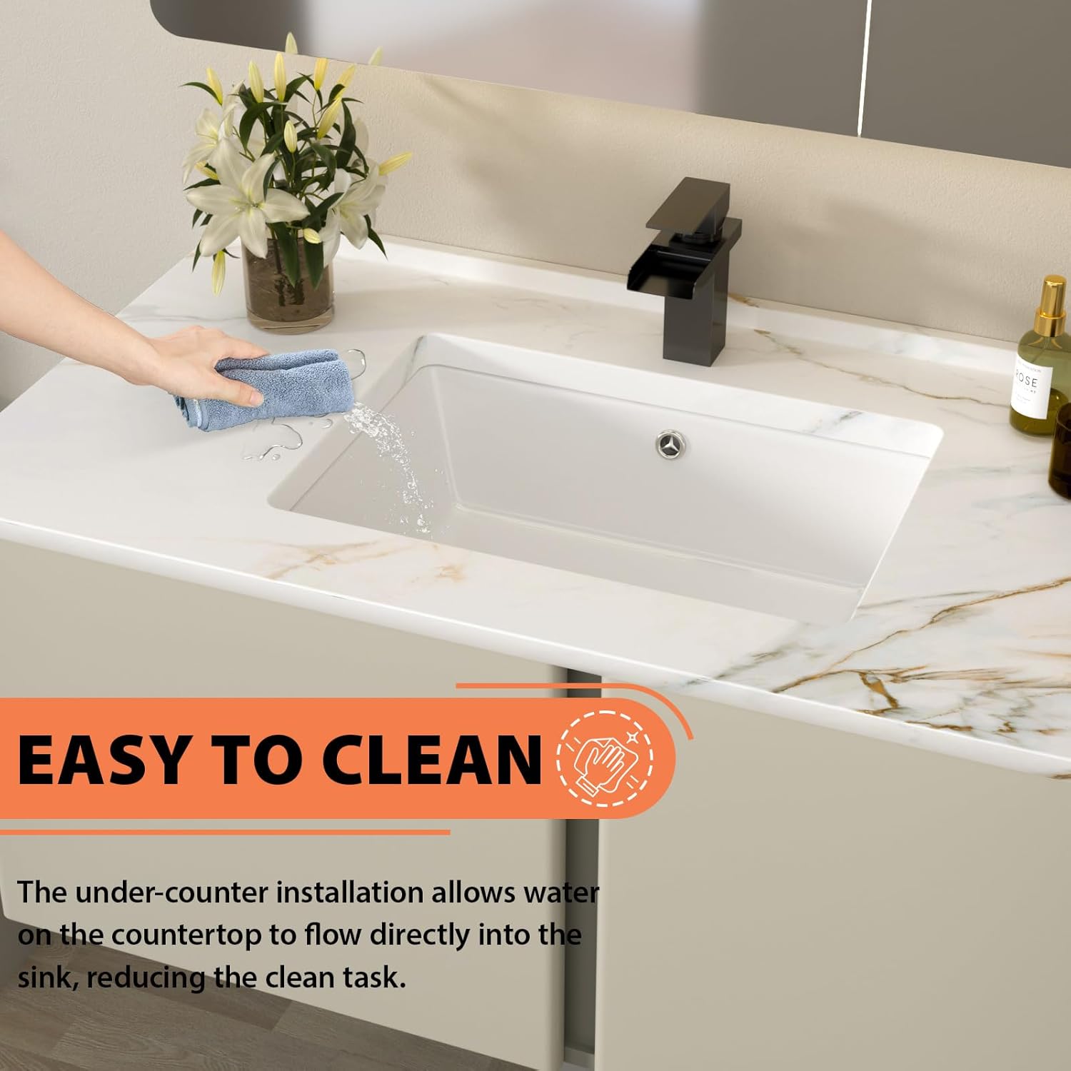 Undermount Bathroom Sink Rectangular 22"x16" White Ceramic Under Counter Basin Bathroom Vessel Sink for Vanity Cabinet