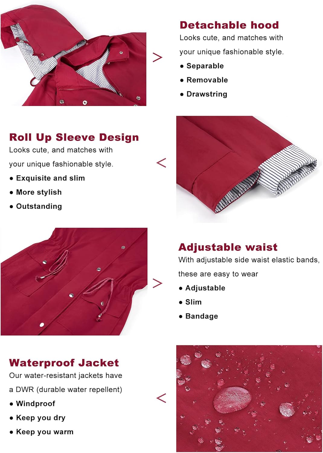 Twinklady Rain Jacket Women Windbreaker Striped Climbing Raincoats Waterproof Lightweight Outdoor Hooded Trench Coats - Image 5