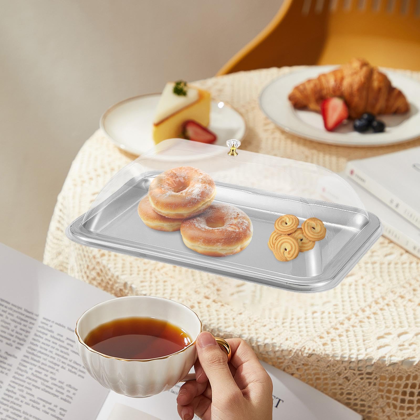 Servierplatte mit Deckel, Rechteckig Edelstahl-Karton-Serviertablett, tragbares Käsebrett für Frühstück & Snacks, Dessertständer, Küchenorganizer für Partys, Hochzeiten, 36x27x2cm