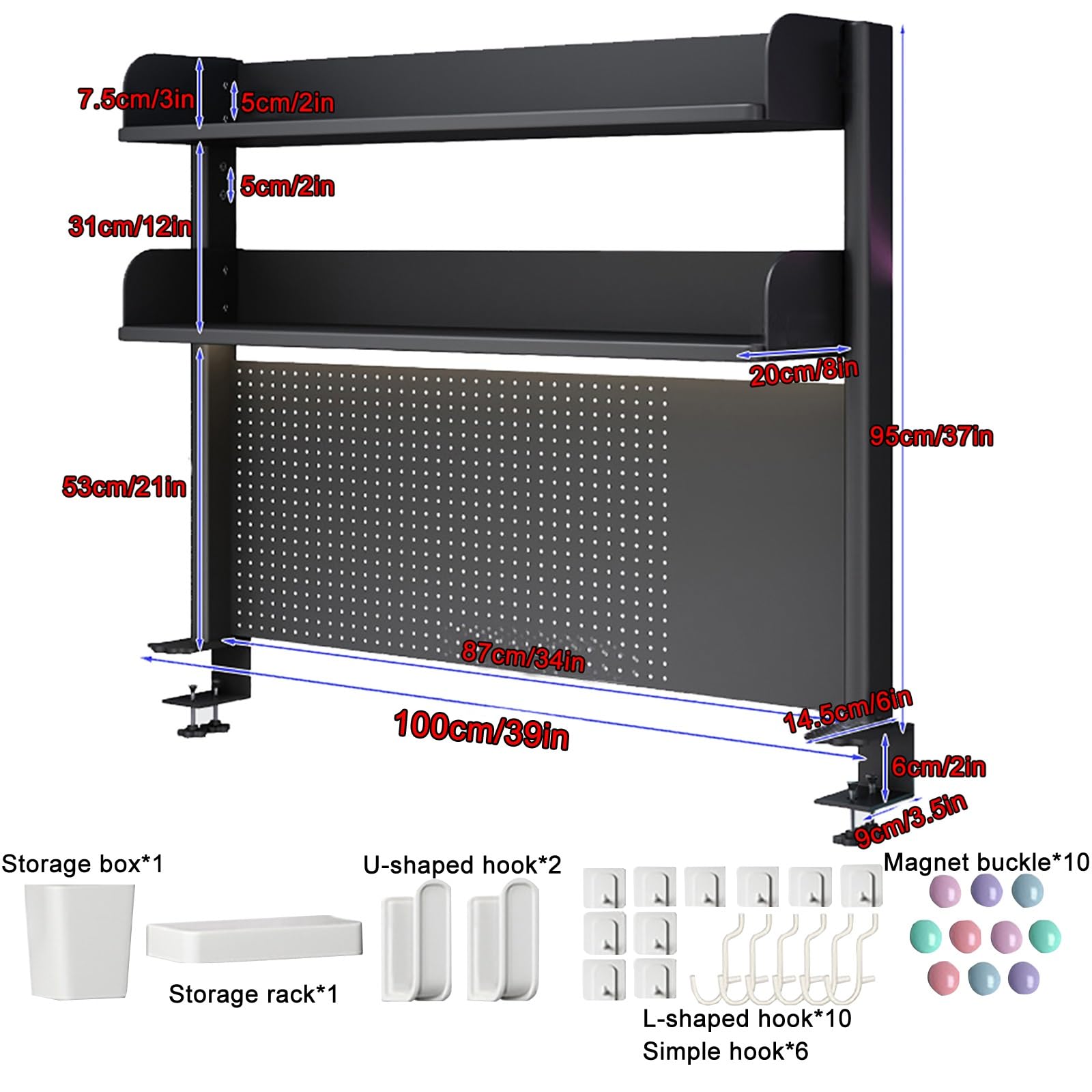 Schreibtisch Organizer Schreibtisch Stecktafel zum Klemmen, Clamp-on Schreibtisch Organizer, Schreibtisch Verlängerung, Stecktafel für den Arbeitsplatz, für Tischzubehör(Size:100*95cm/39*37in)
