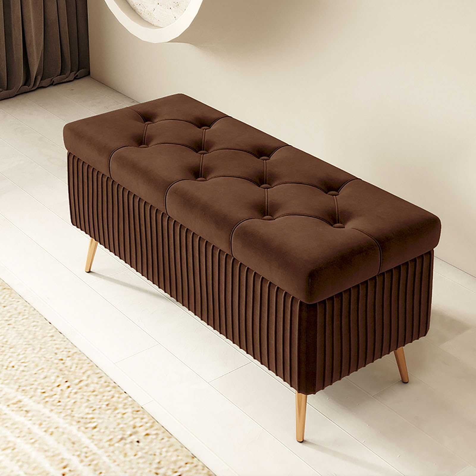 LMMIAOZ Rectangular Wooden Storage Ottoman Bench - Stylish Entryway Container Indoor Bedroom Stool with Feet Versatile Pouf Storage Box for Home nization