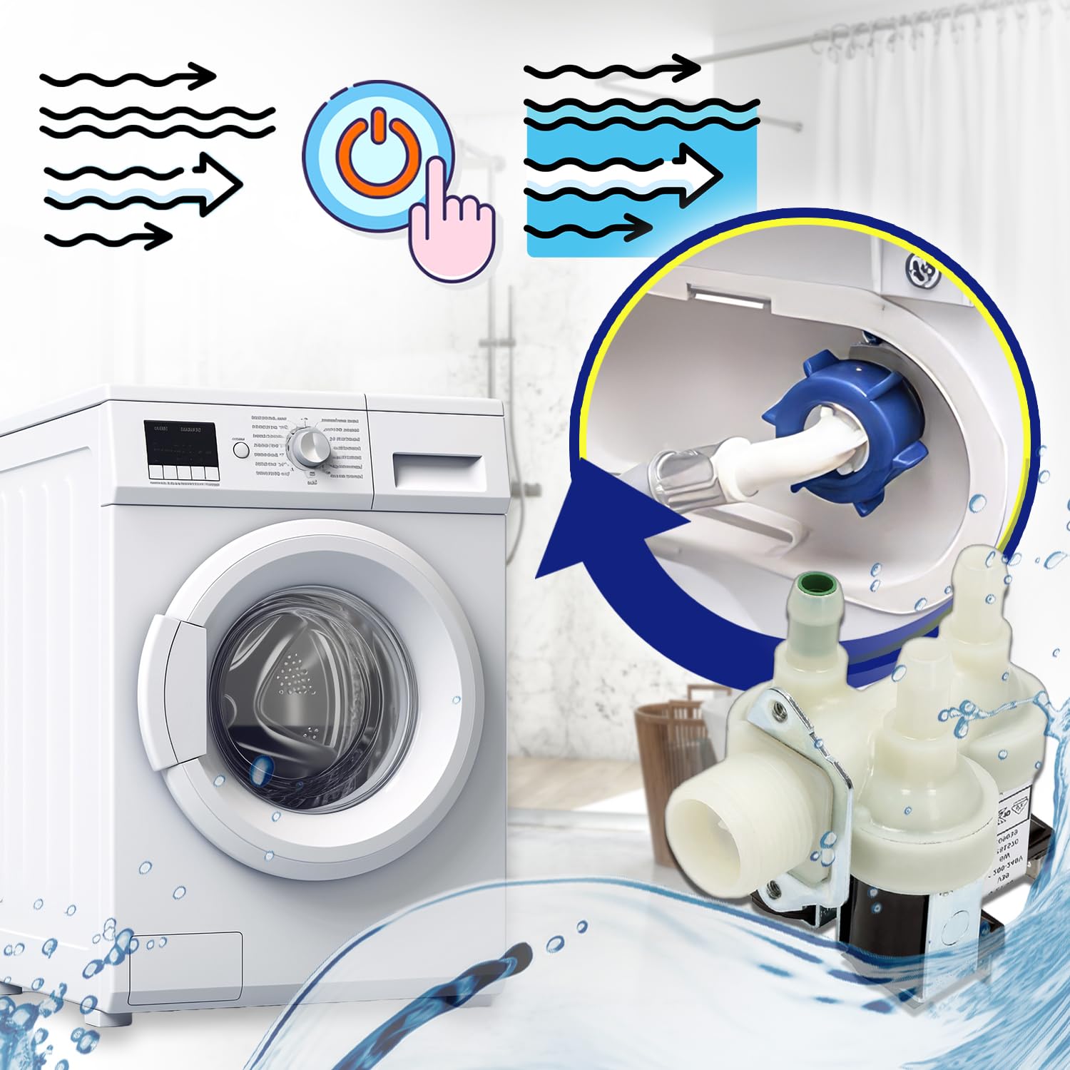 Ventil am Einlass für Waschmaschine mit 3 Abgängen 90° hat den Originalcode 1678013 für Miele - MADE IN EU - Garantie 10 Jahre – MONTERAL
