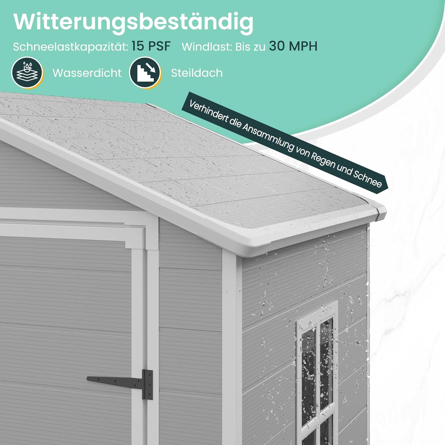 UDPATIO Abri de Jardin en Résine 12mm 184x135x210cm, 3.9 m³ - Cabane de Jardin Extérieur avec Toit Incliné Anti-Pluie, Porte Verrouillable pour Rangement Outils/Vélo (Gris)