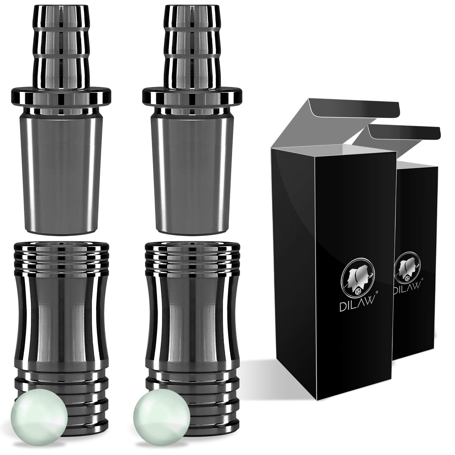 DILAW® Shisha V2A Edelstahl Adapter Schlauchadapter 18/8 Schliff Set 2-teilig Universal Hookah Wasserpfeife (2er Pack, Anthrazit Edelstahl)
