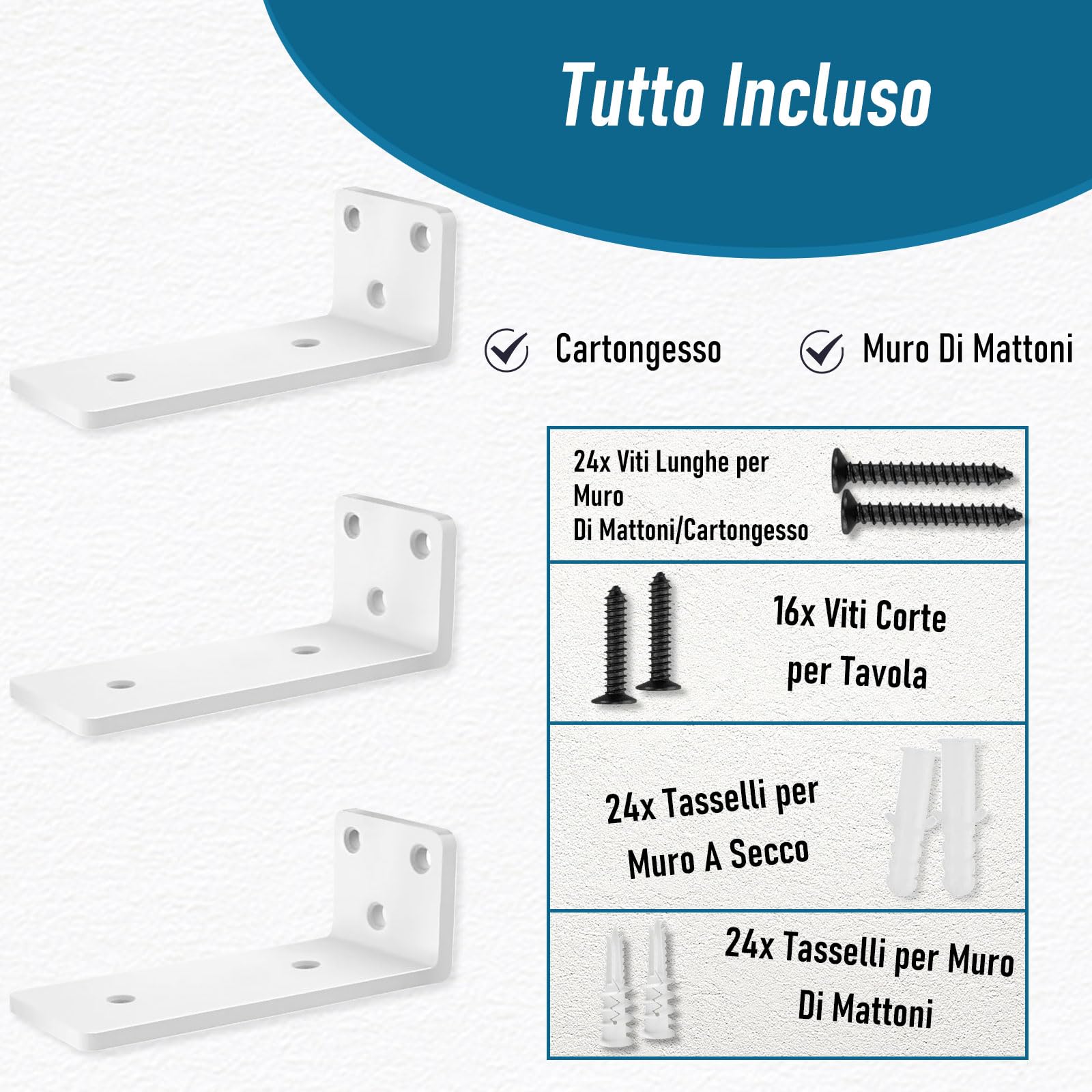 8 Pezzi Staffe Mensole, 15cm Pollici Staffe per Mensole Industriali Resistenti, Staffe per Mensole Bianche a L In Metallo per Supportoper Mensole Fai da Te (Bianco, Spessore 5 mm) 6in