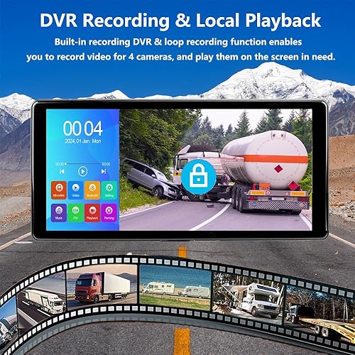 Miniatura 5 de Cámara de respaldo 4K RV, monitor de pantalla táctil de 10.36 pulgadas para camioneta/furgoneta/remolque DVR grabación con Bluetooth FM MP5 IP69