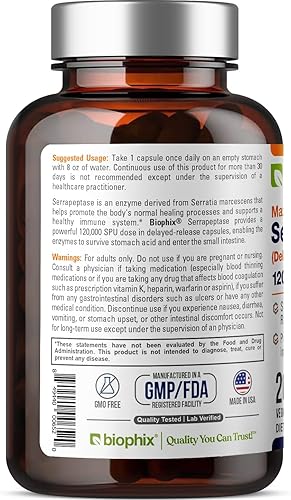 Miniatura 3 de biophix Serrapeptase 200 cápsulas vegetales de máxima fuerza - Fórmula de liberación retardada