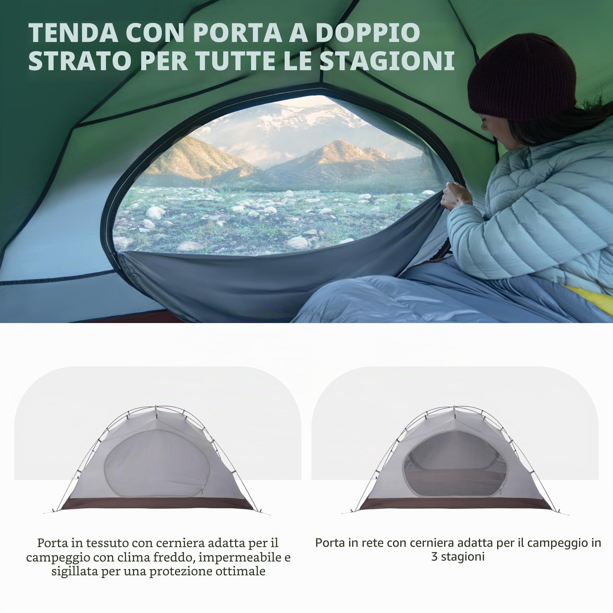 Naturehike Cloud Creek - Tenda da campeggio per 2 persone, ultraleggera, in alluminio 7001, protezione solare e impermeabile, per escursioni, avventure all'aperto (verde foresta/2 persone)