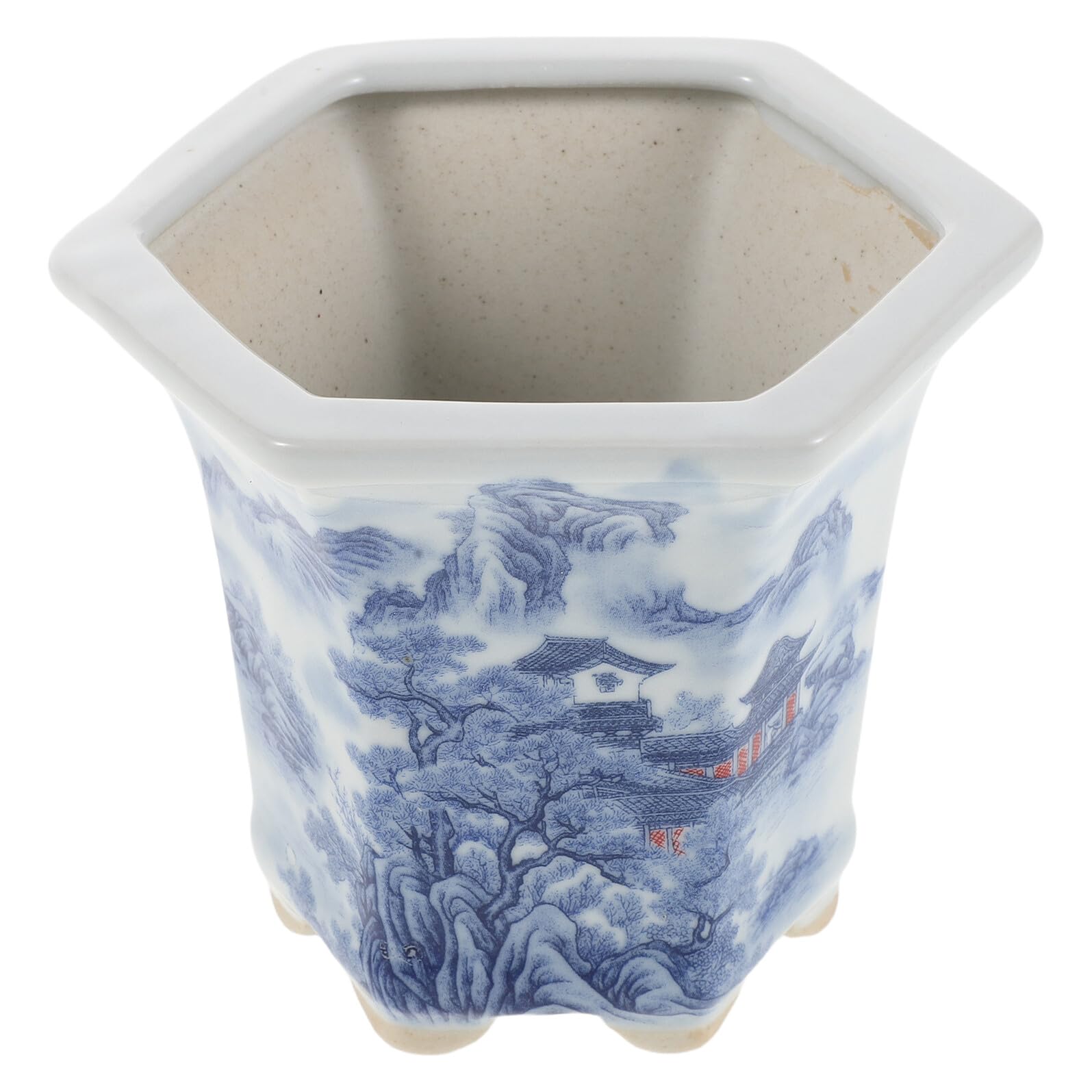Pot de fleurs en porcelaine bleue et blanche de haute qualité rétro 9 cm