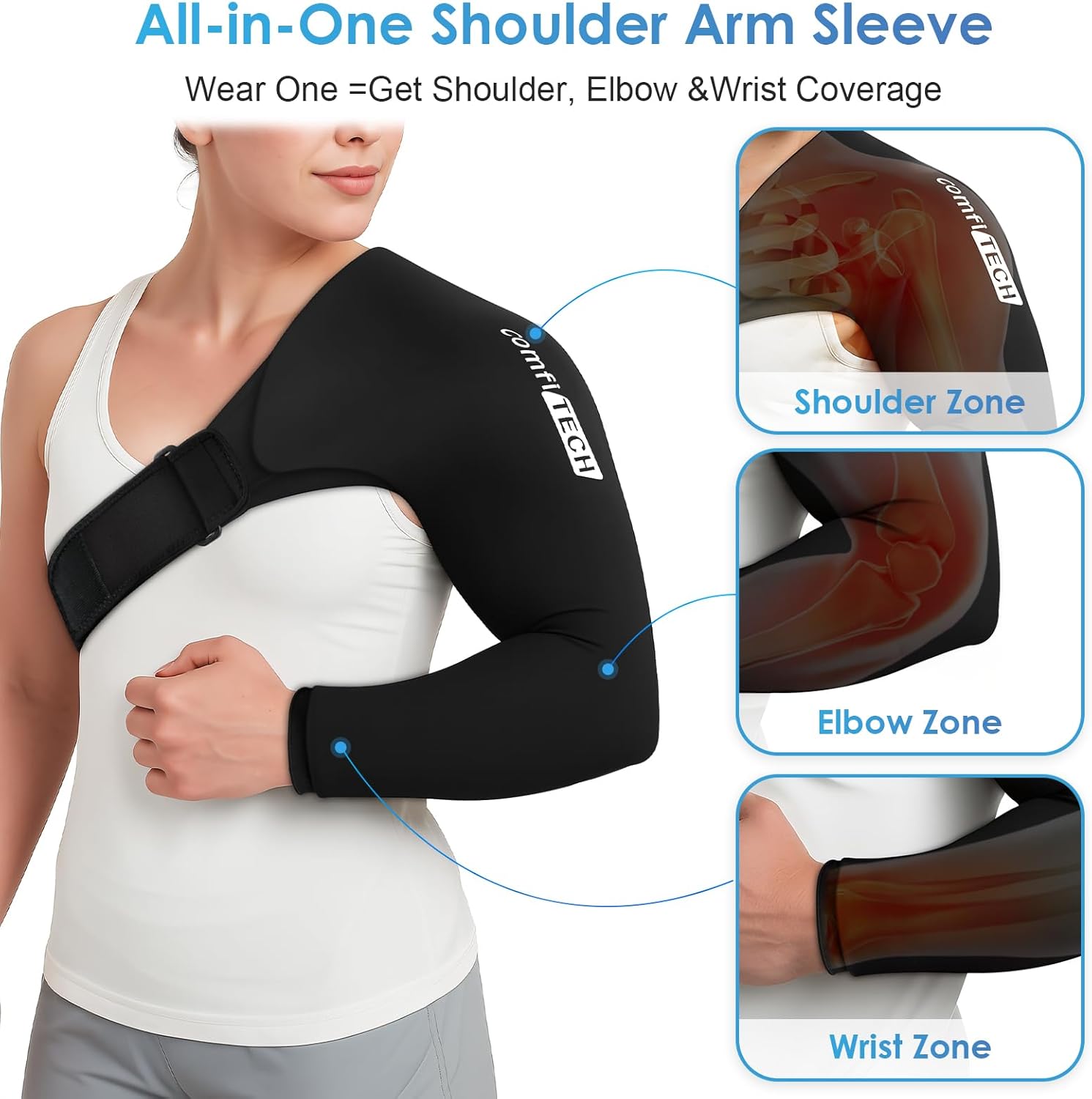 ComfiTECH Shoulder Arm Ice Pack Wrap for Pitchers, Ice Arm Sleeve for Volleyball Player, Athlete, Flexible Cold Application for Throwing Recovery, Elbow Joint and Muscle Relaxation & Daily Use, Medium