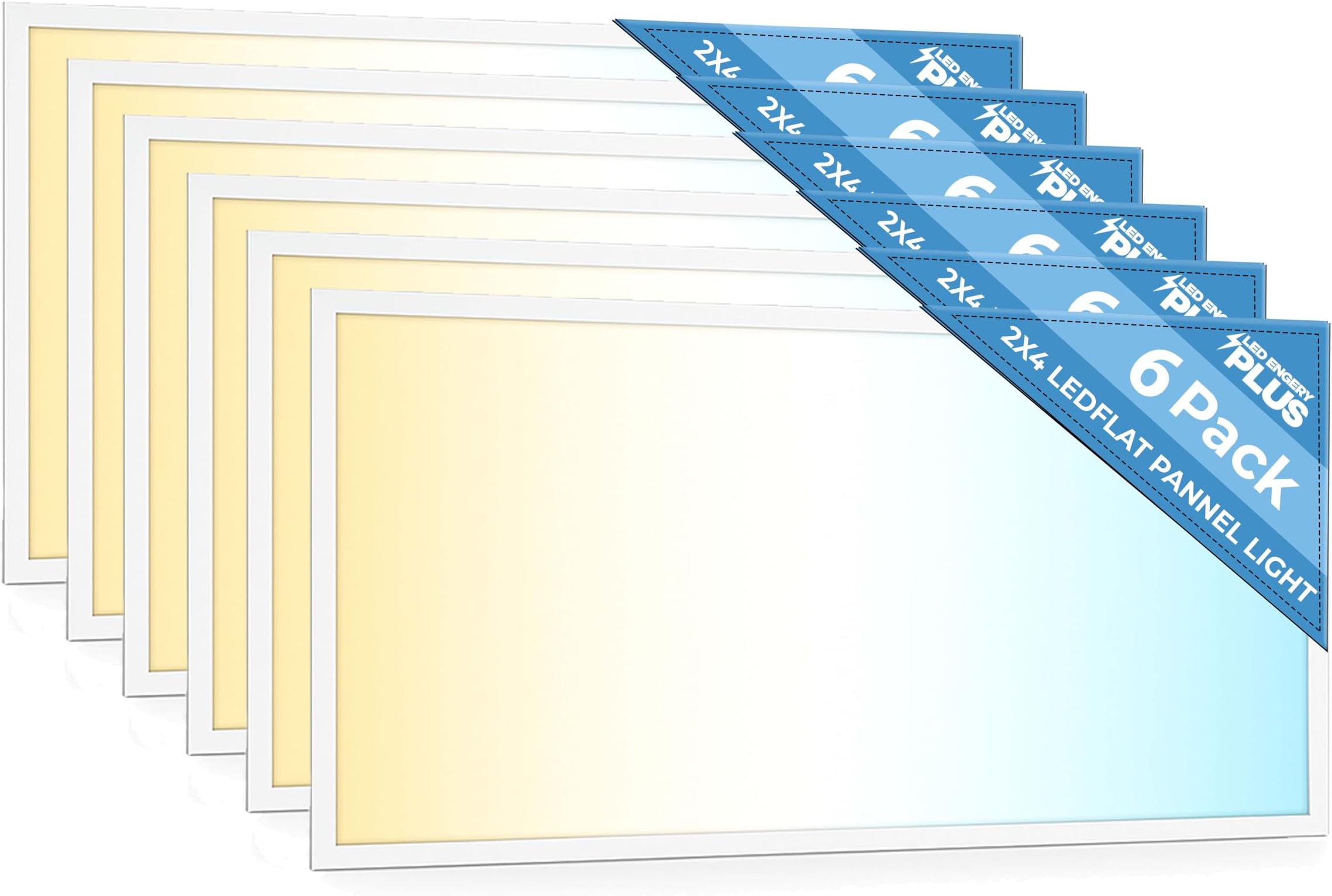 6 Pack 2x4 LED Flat Panel Light for Drop Ceiling, 9360lm Selectable 30W/40W/50W/60W/72W, Color Temperature 3000K/3500K/4000K/5000K/6500K, 0-10V Dimmable, 120-277V, ETL