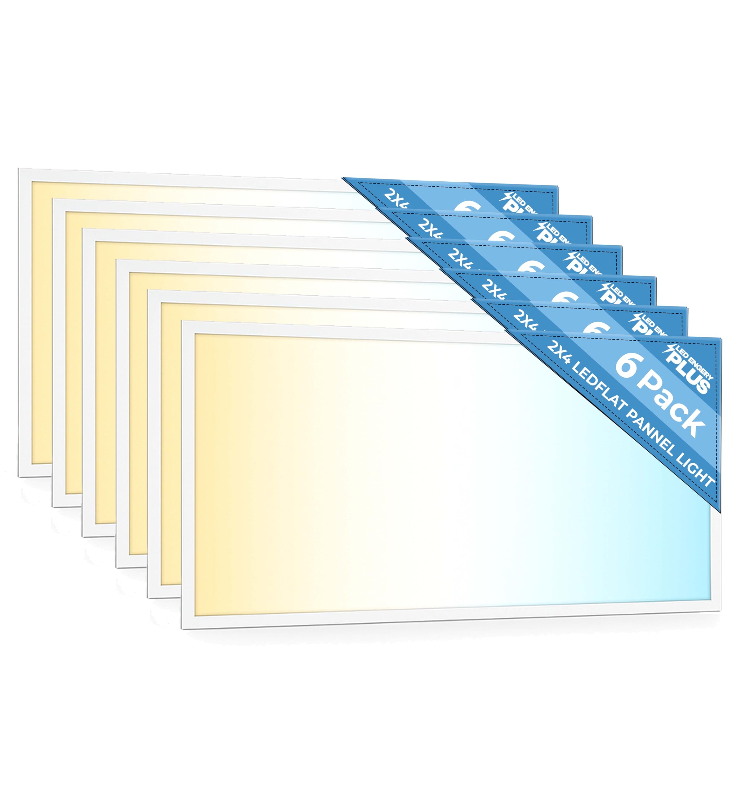 Photo 1 of 6 Pack 2x4 LED Flat Panel Light for Drop Ceiling, 9360lm Selectable 30W/40W/50W/60W/72W, Color Temperature 3000K/3500K/4000K/5000K/6500K, 0-10V Dimmable, 120-277V, ETL