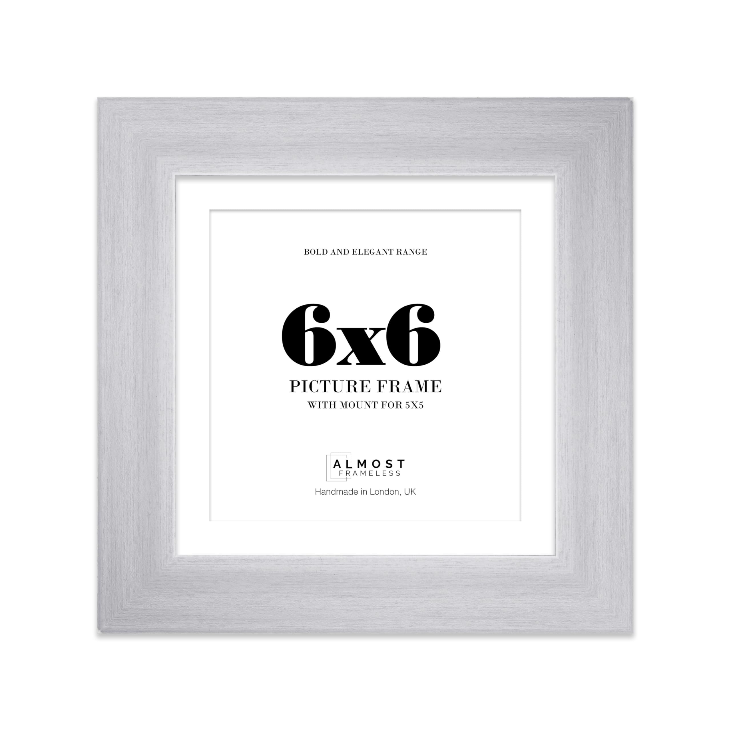 6x6 Silver Square Frame With Mount for 5x5 Pictures 28mm Edge Frame Display with Wall Hooks and Kickstand, 1 Pack
