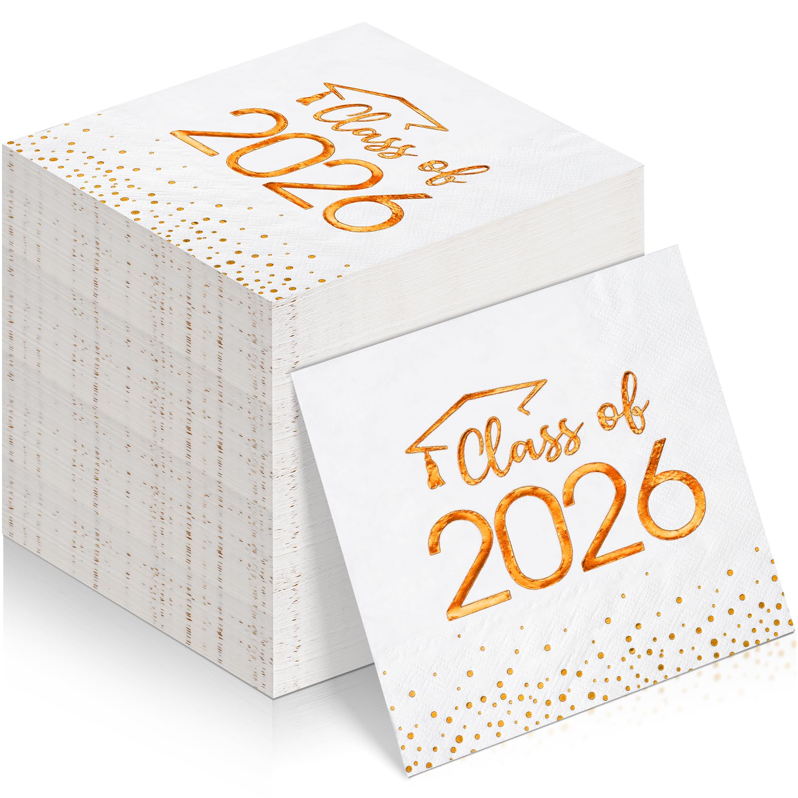 Photo 1 of 100Pcs Class of 2026 Graduation Napkins, Disposable Congrats Grad Paper Cocktail Napkins Square Foil Dot Hand Towels for 2026 School University College Graduation Party Decorations (White Orange)