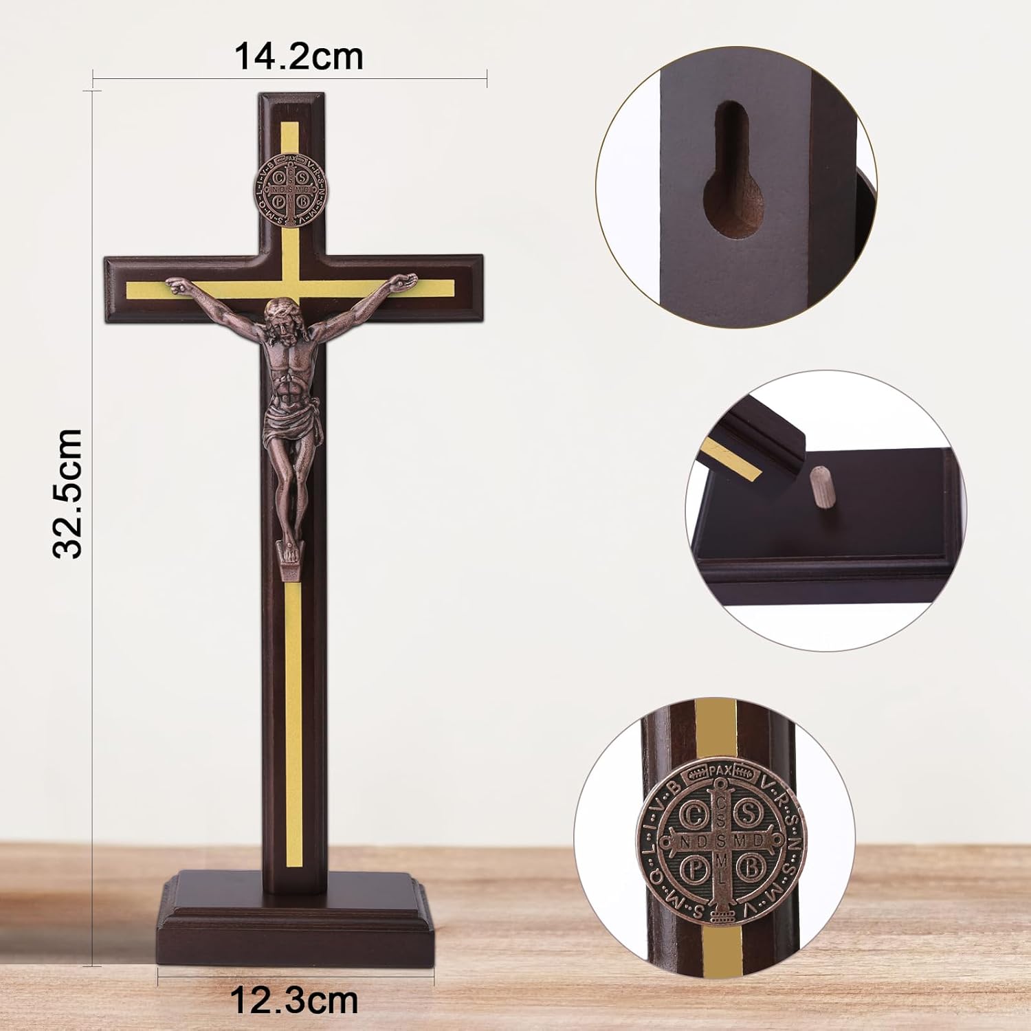 Wooden Crucifix With Base 12Inch Catholic Crucifix Wall Cross With Stand Large Wooden Cross For Home Decor - Image 2