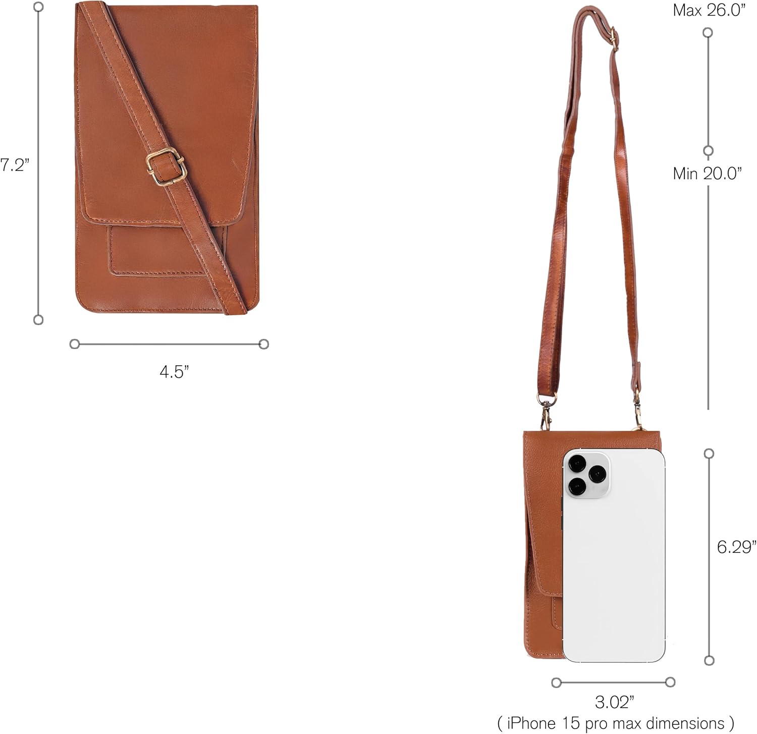 Oak Leathers Small Crossbody Bag For Women - Mini Cell Phone Purse - Crossover Wallet Bag With Adjustable Shoulder Strap