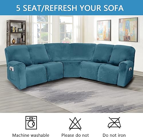 Vista 66 de LiveGo Funda para sofá esquinero, protector de terciopelo elástico para sillón reclinable, funda de sofá para sillón reclinable, juego de sala