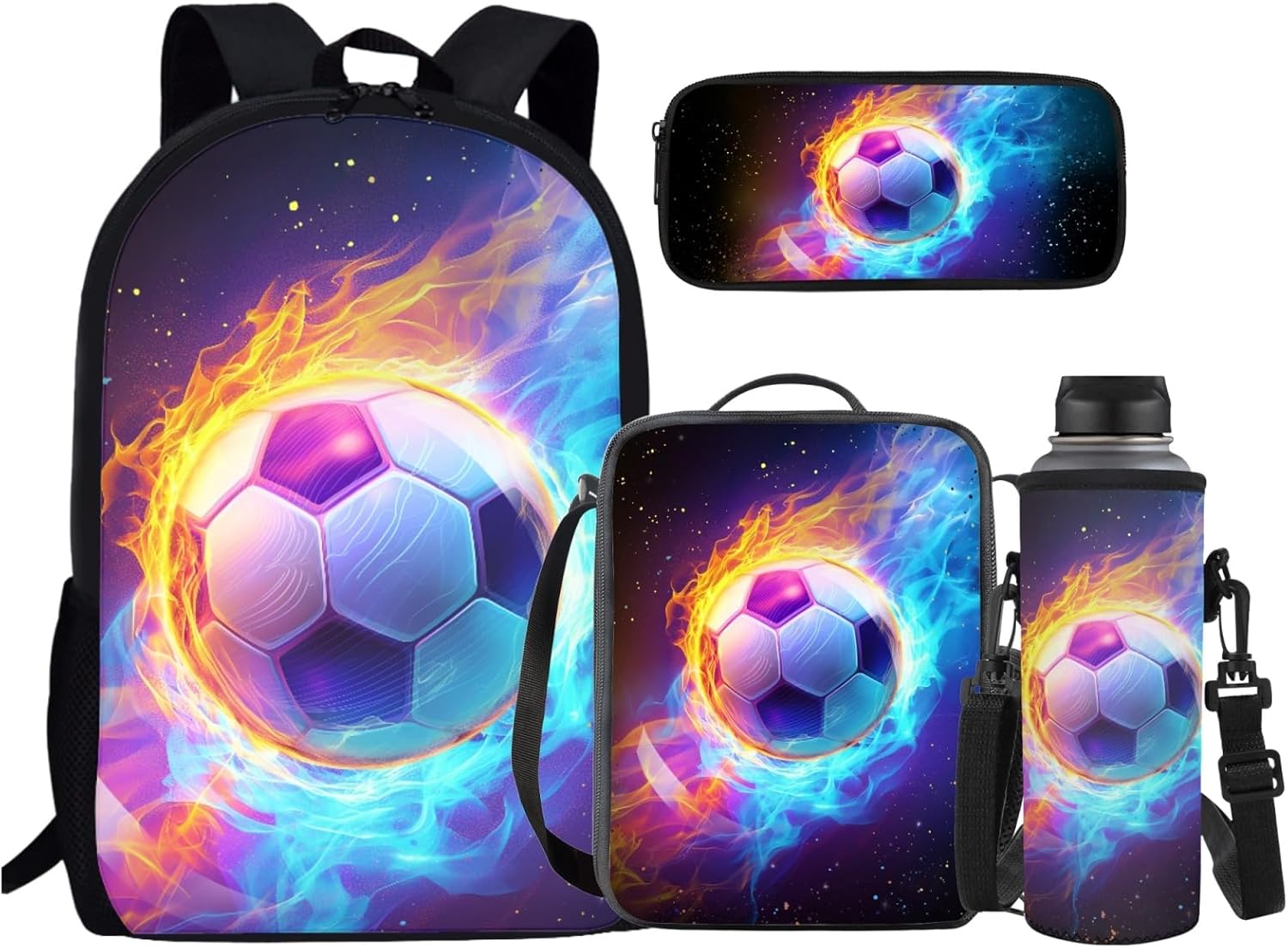 JEOCODY Horse Children School Backpack for Girls Cool Horse Kids Bookbag with Lunchbox Pencil Case and Bottle Holder, 4 Piece School Backpack Set Back to School Gifts to Boys and Girls