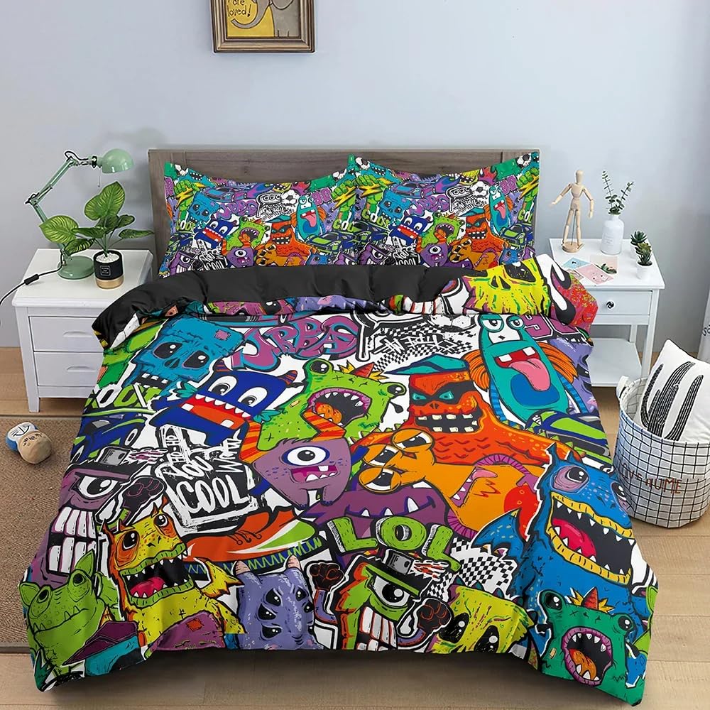 QBIDCSX Duvet Cover Double Graffiti Bedding Sets Single Koala Duvet Cover 200x200cm with Zipper Closure, Hypoallergenic Quilt Cover with 2 Pillowcase for Boys Kids Girls