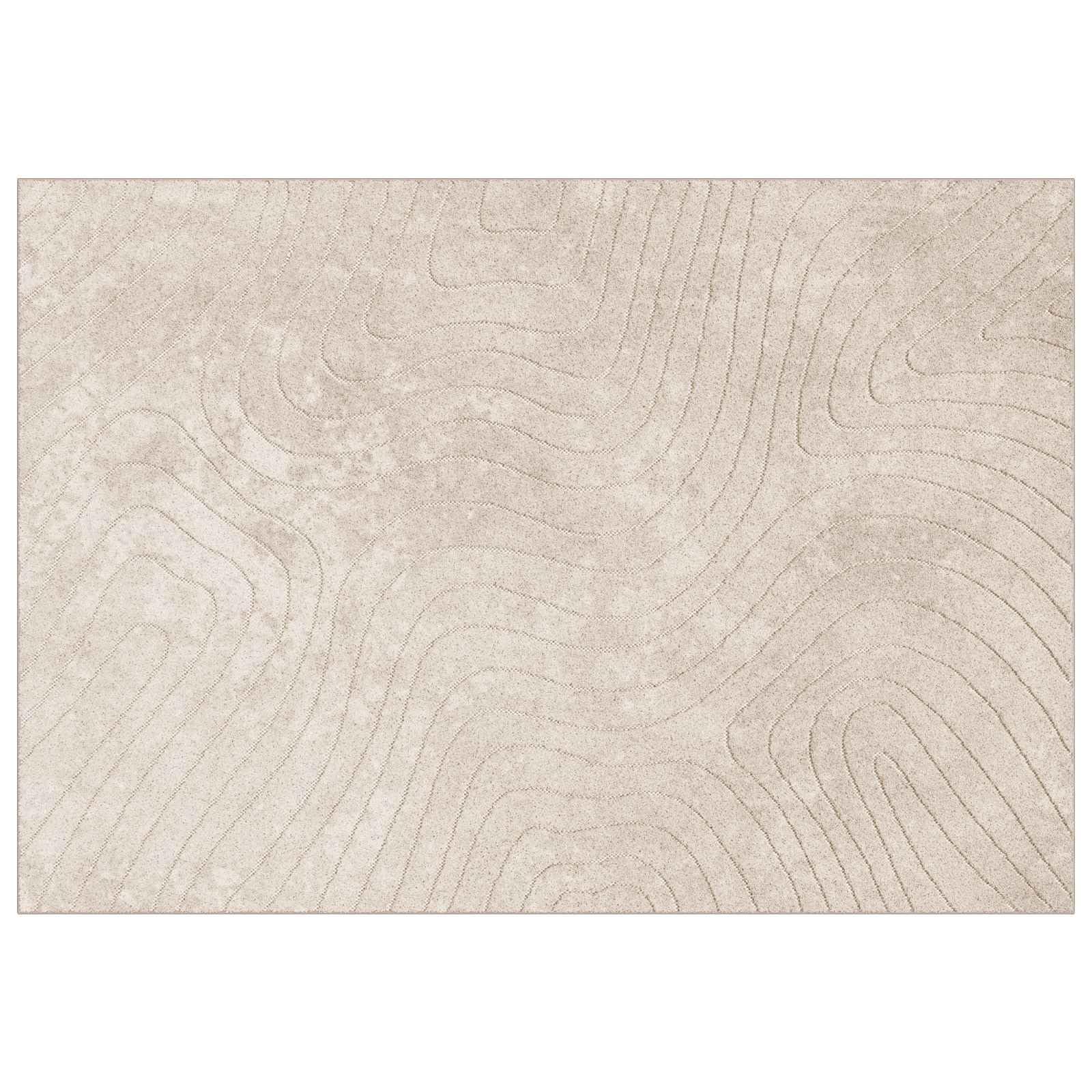 Tapis de salon beige 160 x 230 cm haut de gamme en polyester Palmeras doux et lavable