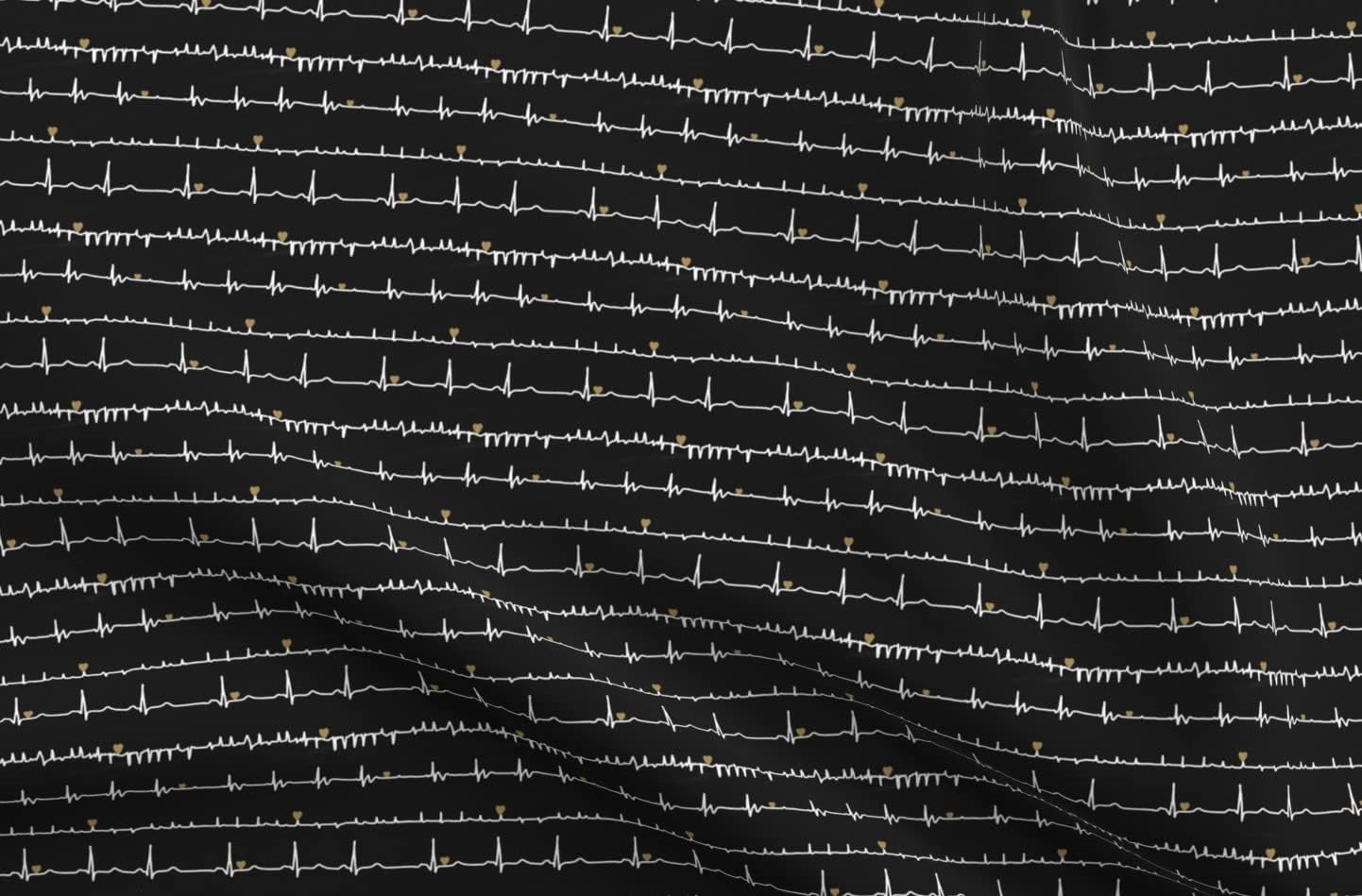Spoonflower Fabric - Heart Black White Gold Sketch Doctor Medical Nurses Heartbeat Printed on Organic Cotton Sateen Fabric by The Yard - Sewing Quilting Apparel Home Decor