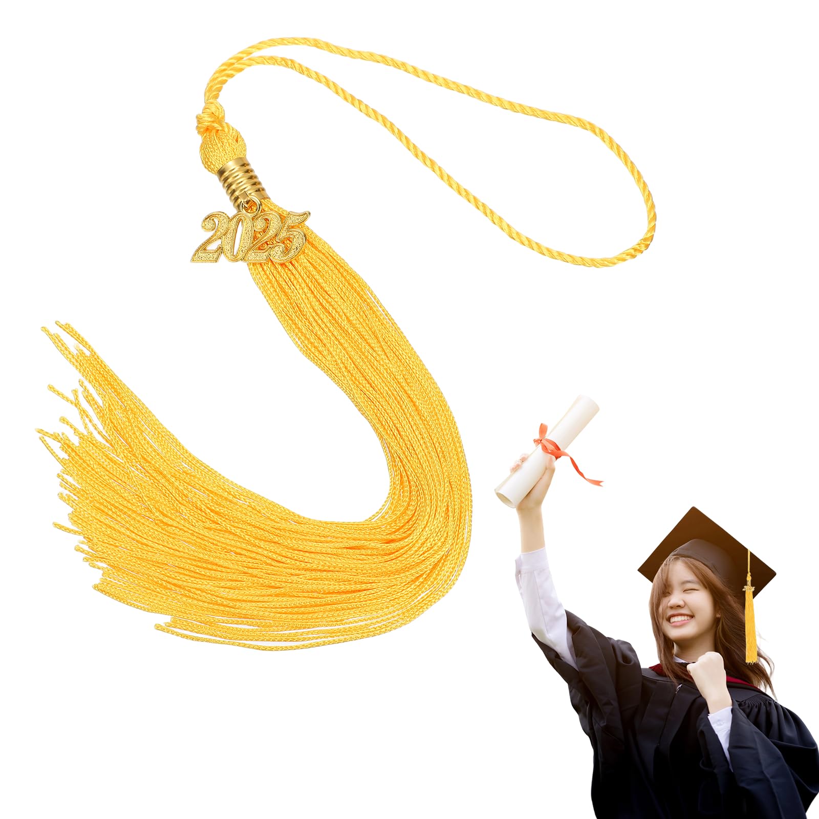 MECCANIXITY Graduation Tassel 2025, Gold Tassels with 2025 Year Gold Date Charms Academic Graduation Charm Cap Decorations Party Decorations