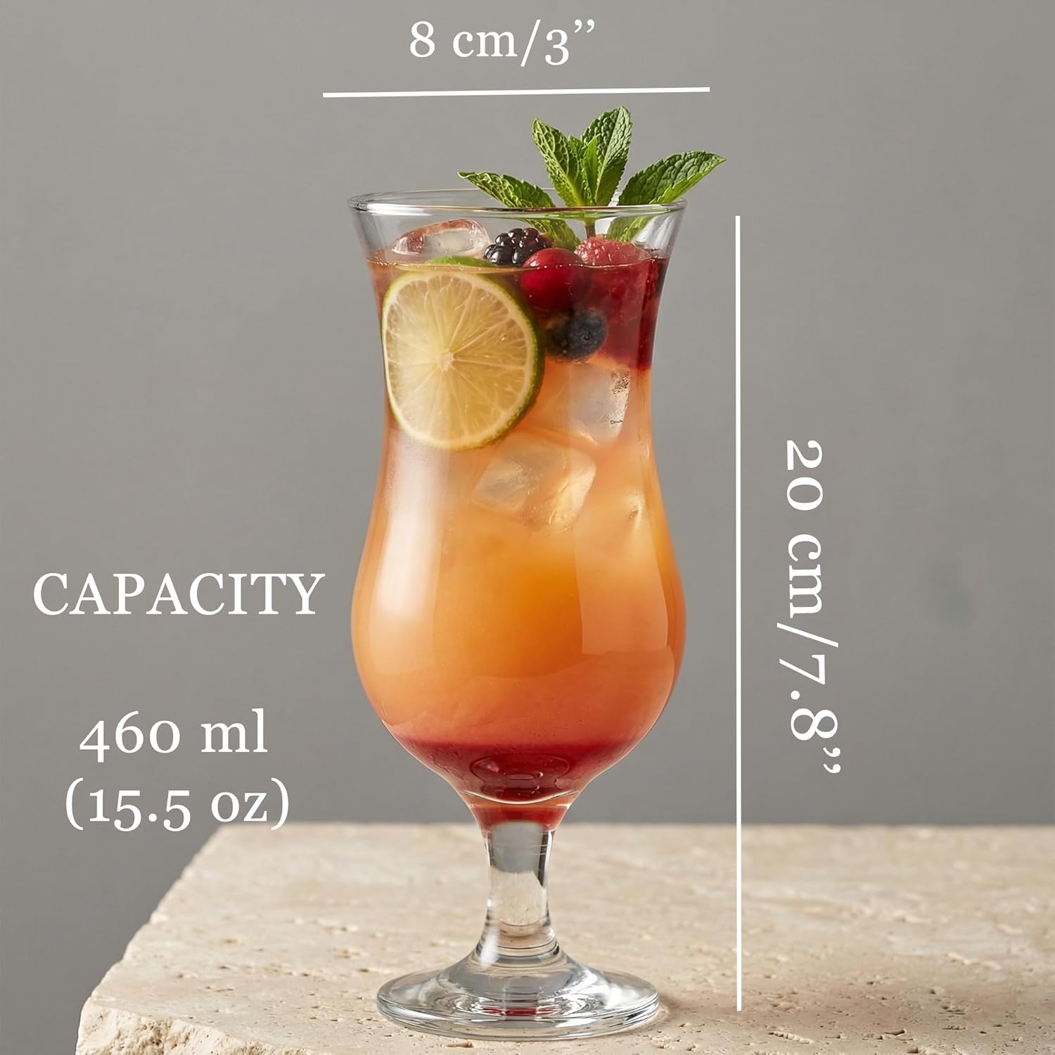 Large Hurricane Glass Set Of 6 Pcs 15.5 Oz / 460 Ml Milkshake,Tall Cocktail Glasses, Mojito, Margarita, Sangria, Pina Colada Glasses, Stemmed Big Coupe Glassware