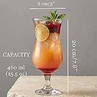 Vista 2 de Juego de 6 vasos grandes de huracán de 15.5 onzas líquidas, vasos de cóctel altos, mojito, margarita, sangría, vasos de piña colada, cristalería