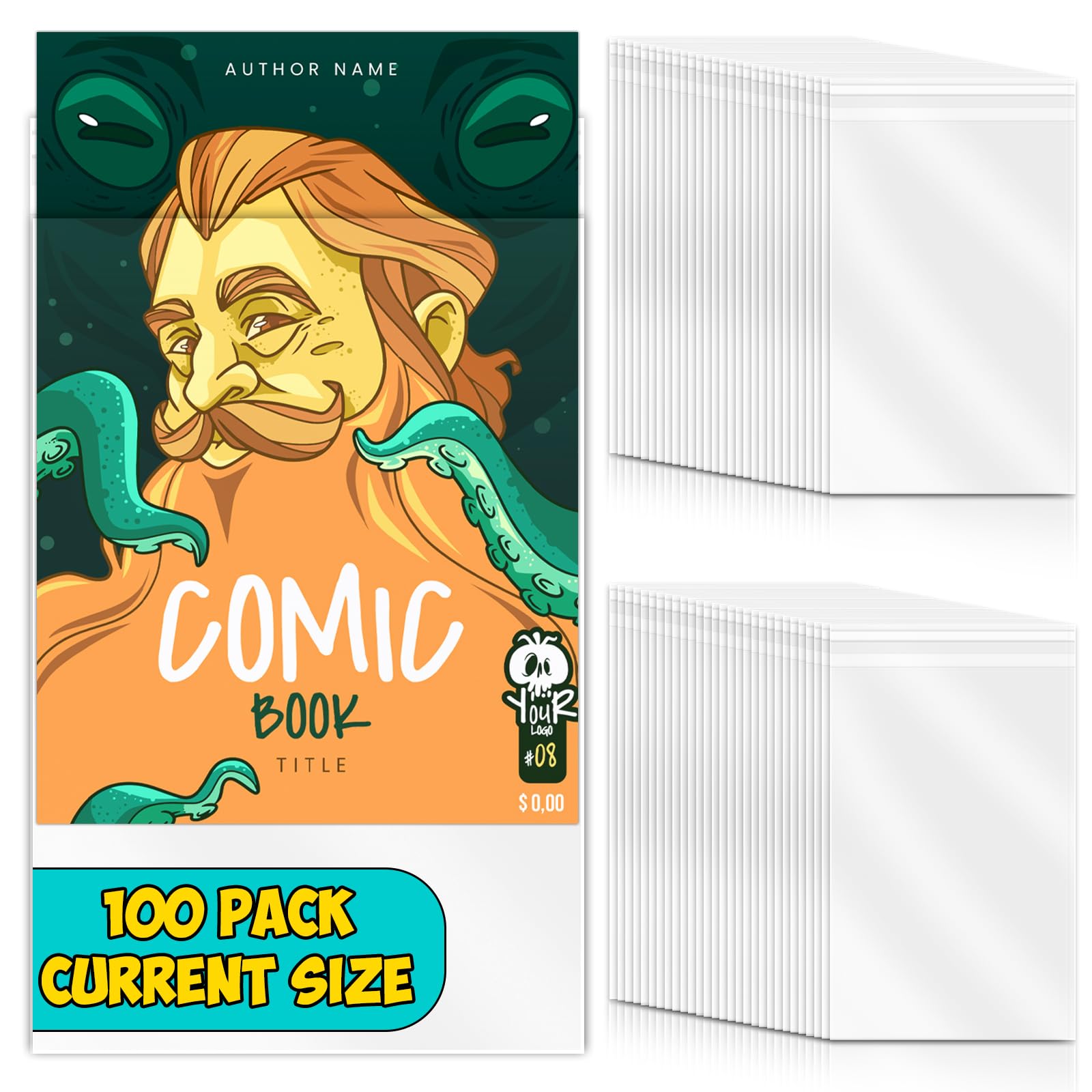 100 Pack Modern Comic Bags Current Size Resealable Comic Book Sleeves Transparent 6.88x10.5 inch Comic Book Storage 3cm Clear Single-sided 5μm PP