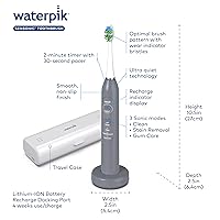 Vista 4 de Waterpik Sensonic Sonic Electric Toothbrush, Rechargeable Toothbrush for Adults with 3 Modes, Travel Case, USB Charger, Modern Gray STW-03W027, Gris