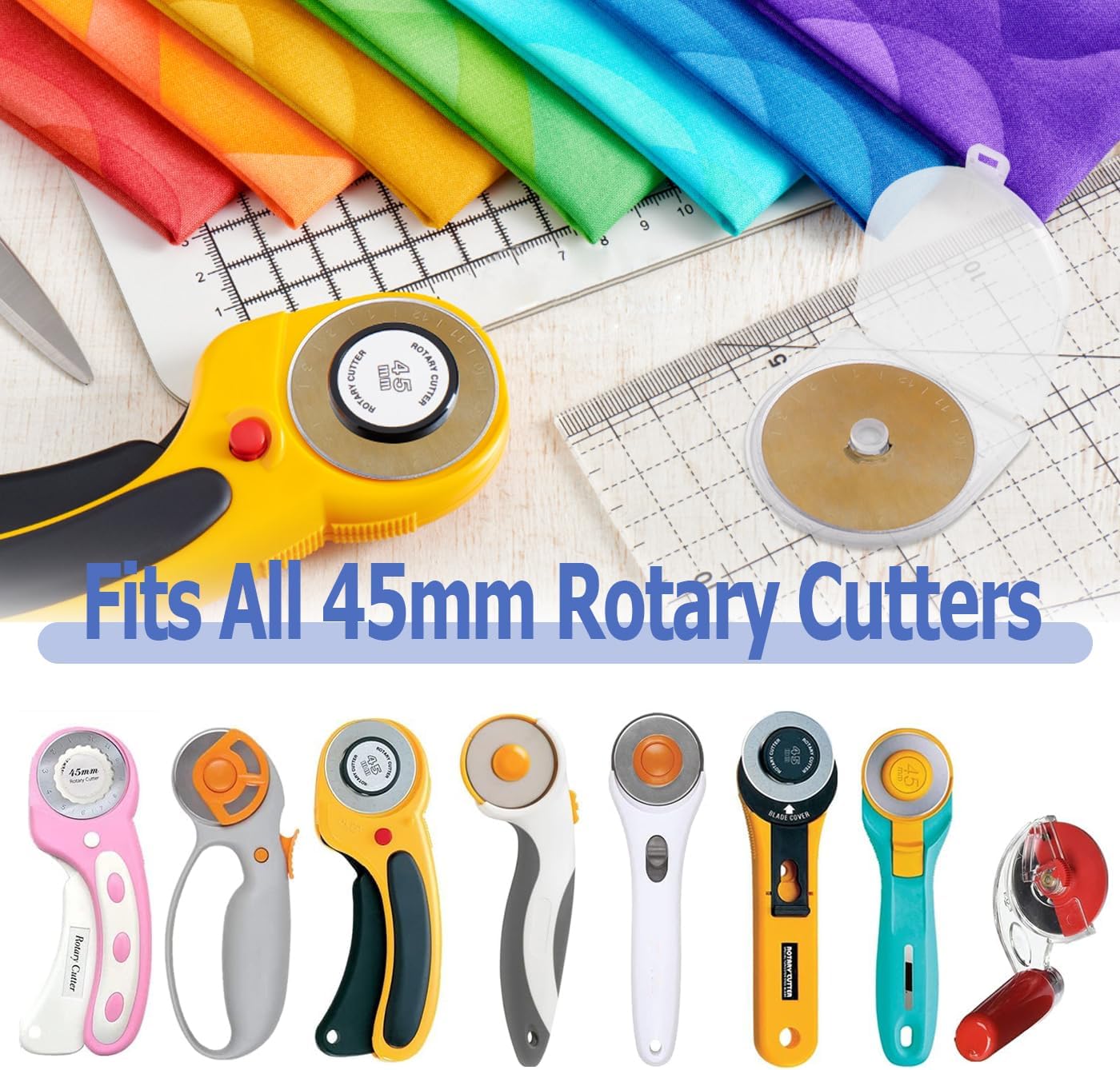 Mesee 10 Pieces Titanium Coated Rotary Cutter Blade Set 45mm Replacement Rotary Blades Round Cutting Blades Refill Accessory for Quilting Scrapbooking Sewing Fabric Paper Arts Crafts